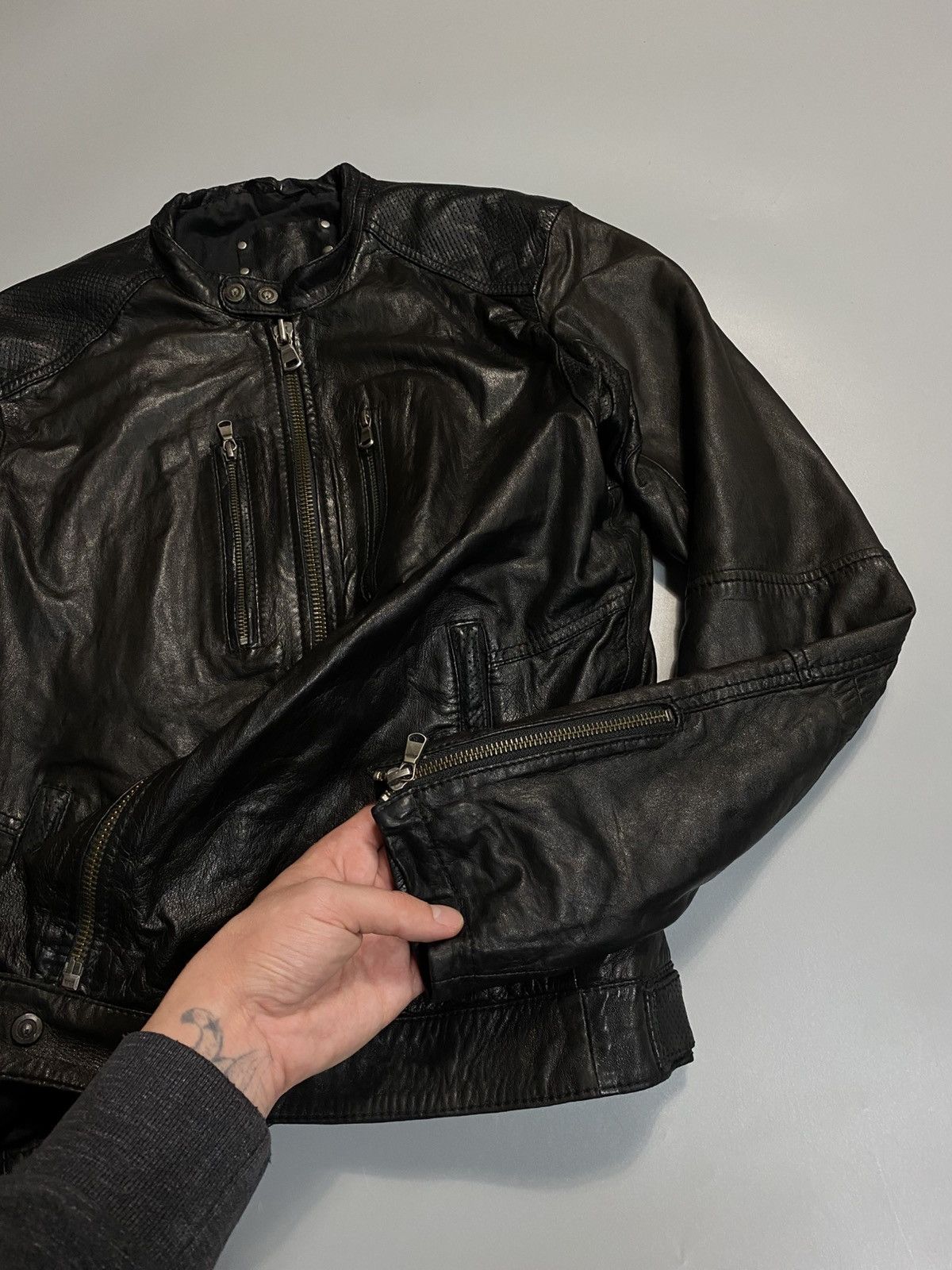 Genuine Leather Vintage y2k Rick Owens style leather zip jacket Size US L / EU 52-54 / 3 - 5 Thumbnail