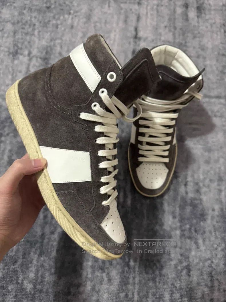 Saint Laurent Paris Saint Laurent Paris Dark Gray Suede Striped High-Top Sneak Size US 7 / EU 40 - 3 Thumbnail