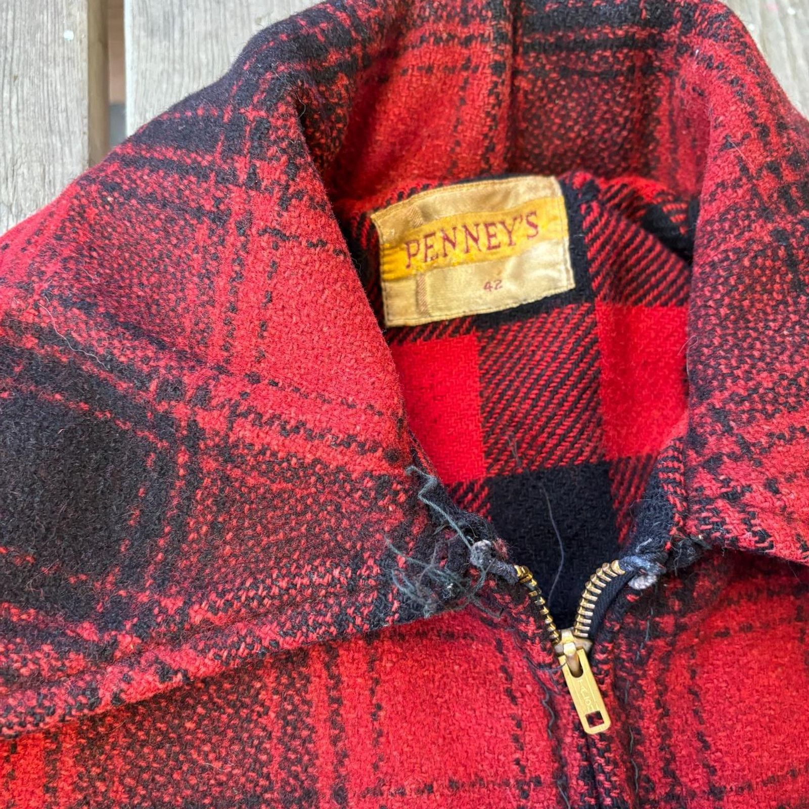Vintage Red and black 1960s plaid wool flannel penney's winter coat Size US L / EU 52-54 / 3 - 4 Thumbnail