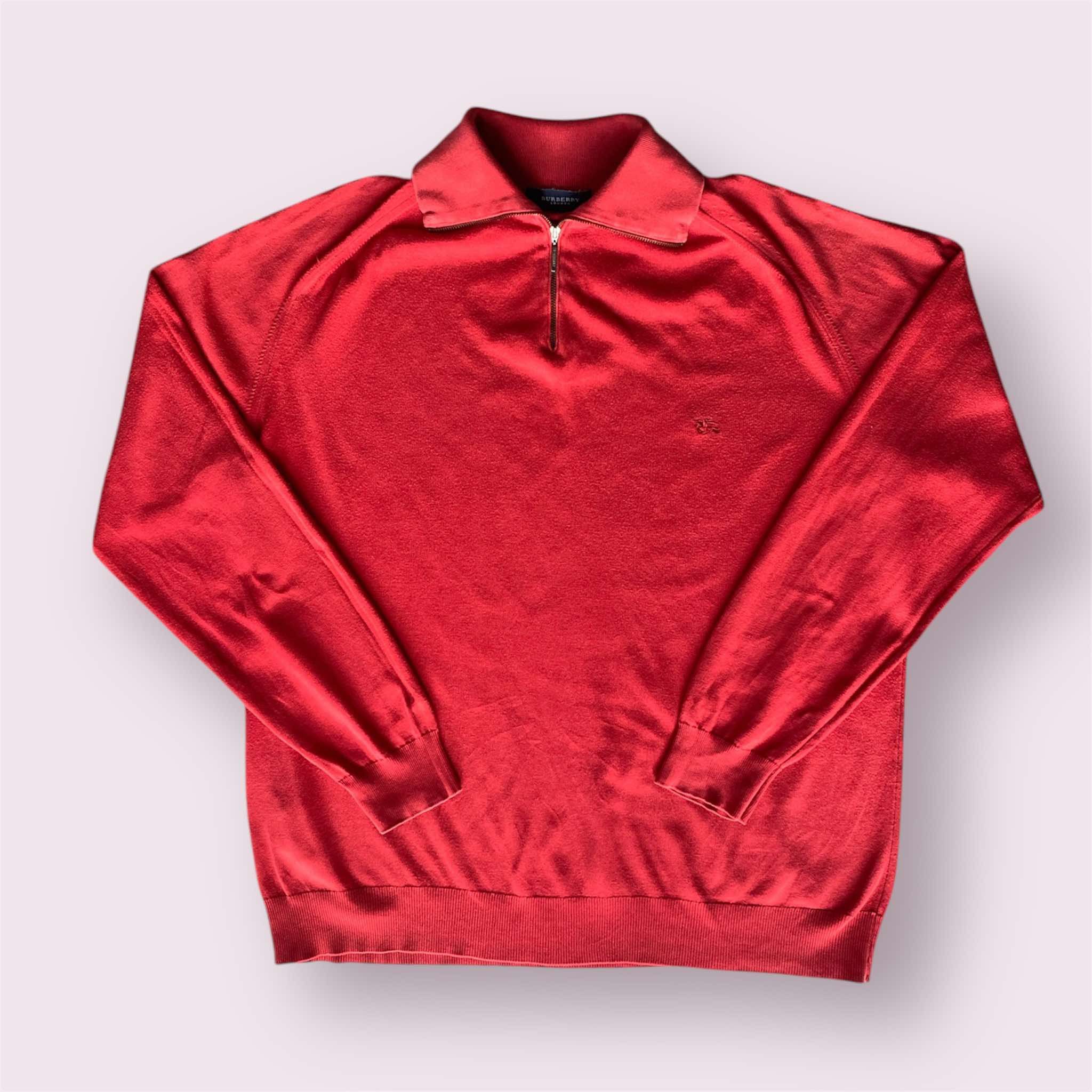 Burberry Vintage Burberry London Red Long Sleeve 1/4 Zip Sweater Logo Size US M / EU 48-50 / 2 - 1 Thumbnail