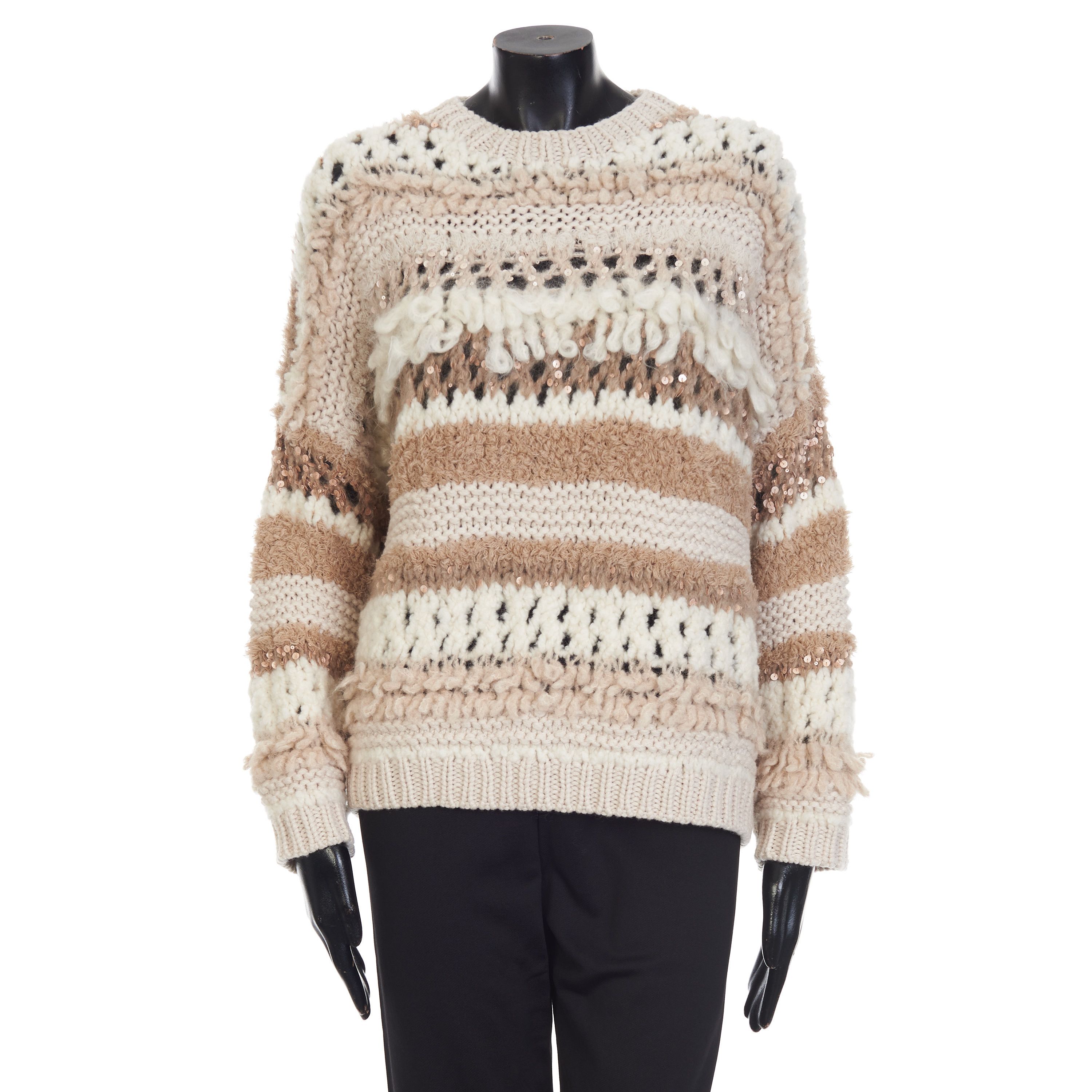 Brunello Cucinelli Sequined Cashmere Crewneck Sweater - Opera Knit, Textured Size L / US 10 / IT 46 - 1 Thumbnail