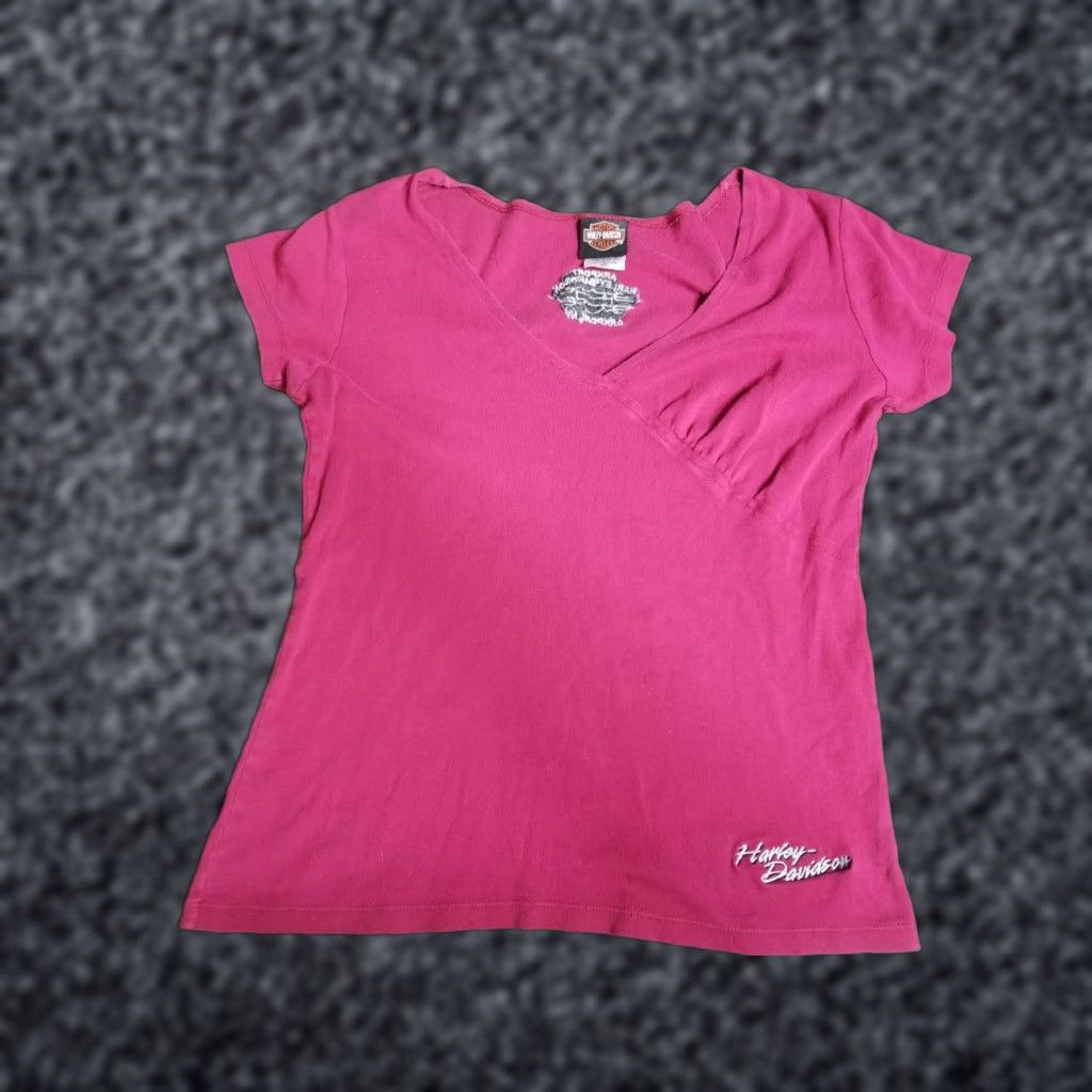Harley Davidson Harley Davidson T-Shirt Embroidered Pink Short Sleeve Arkport New York L Womens Size L / US 10 / IT 46 - 1 Thumbnail