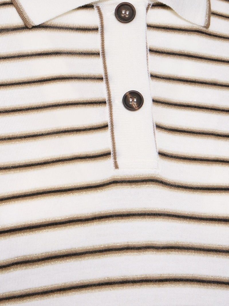 Brunello Cucinelli o1y0825 Polo Sweater in Ivory/Brown Size L / US 10 / IT 46 - 2 Thumbnail