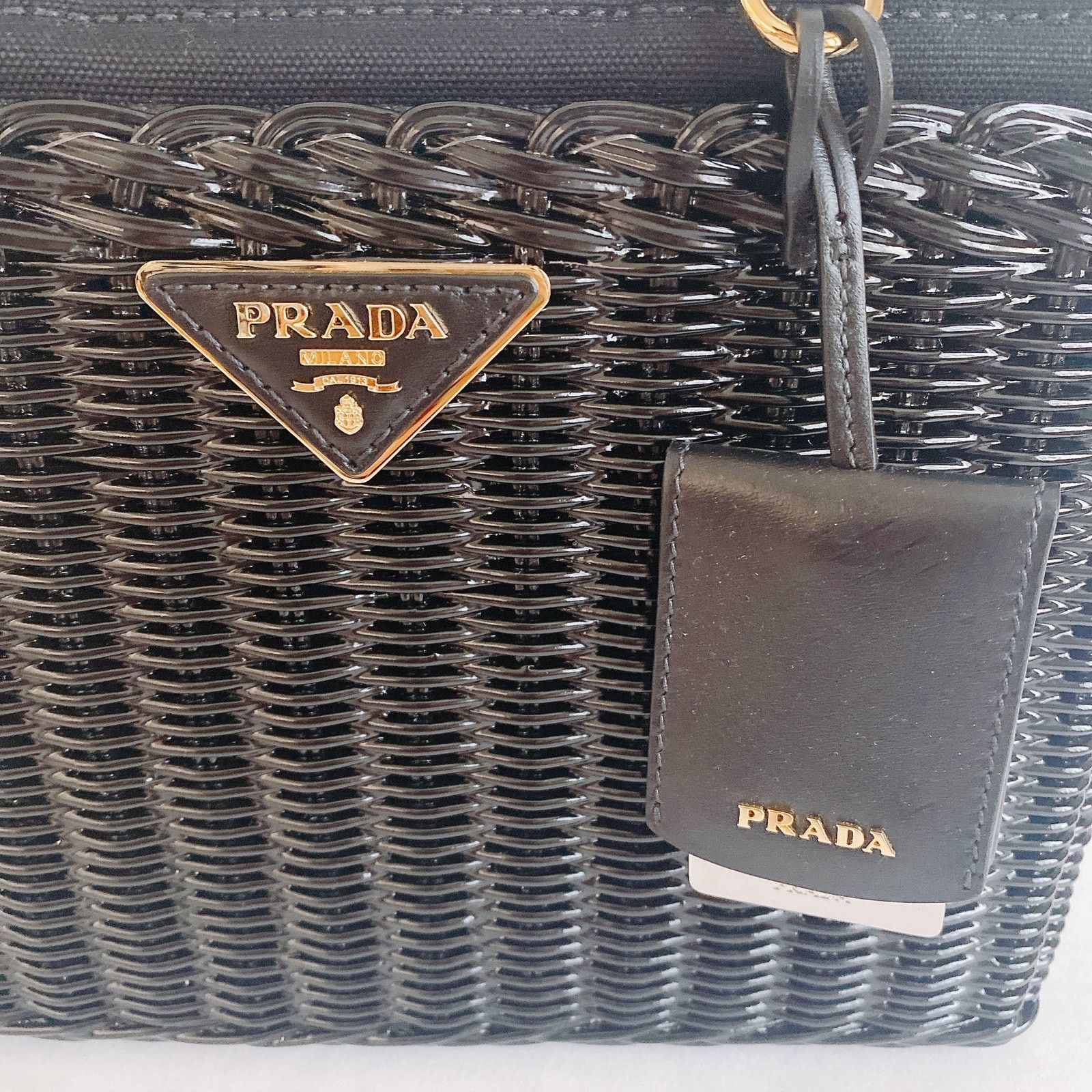 Prada logo appliqued wicker basket shoulder bag Size ONE SIZE - 7 Thumbnail