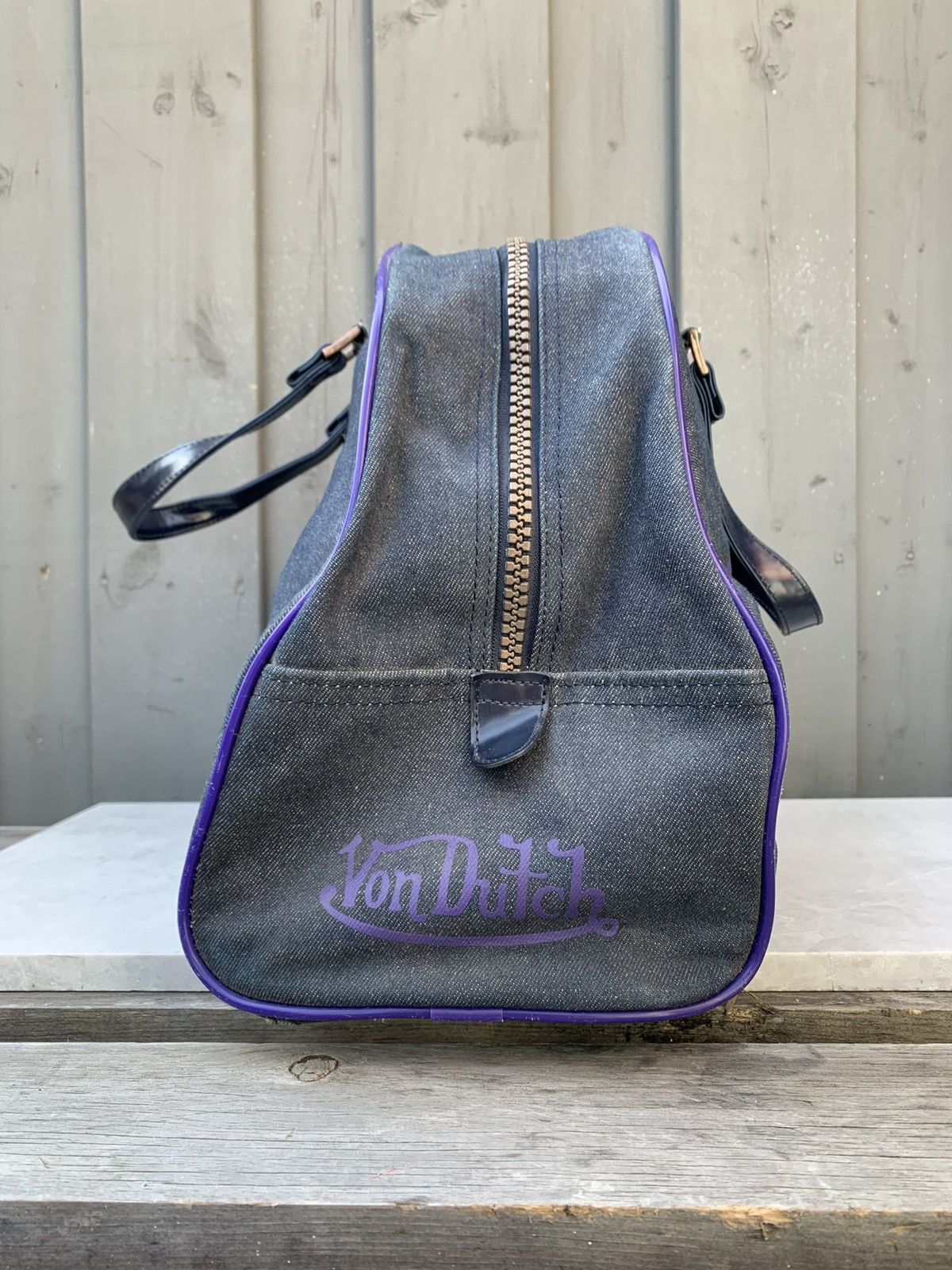 Vintage × Von Dutch Vintage Von Dutch Kustom Denim Bag Bowling Duffle Purse Tote Size ONE SIZE - 4 Thumbnail