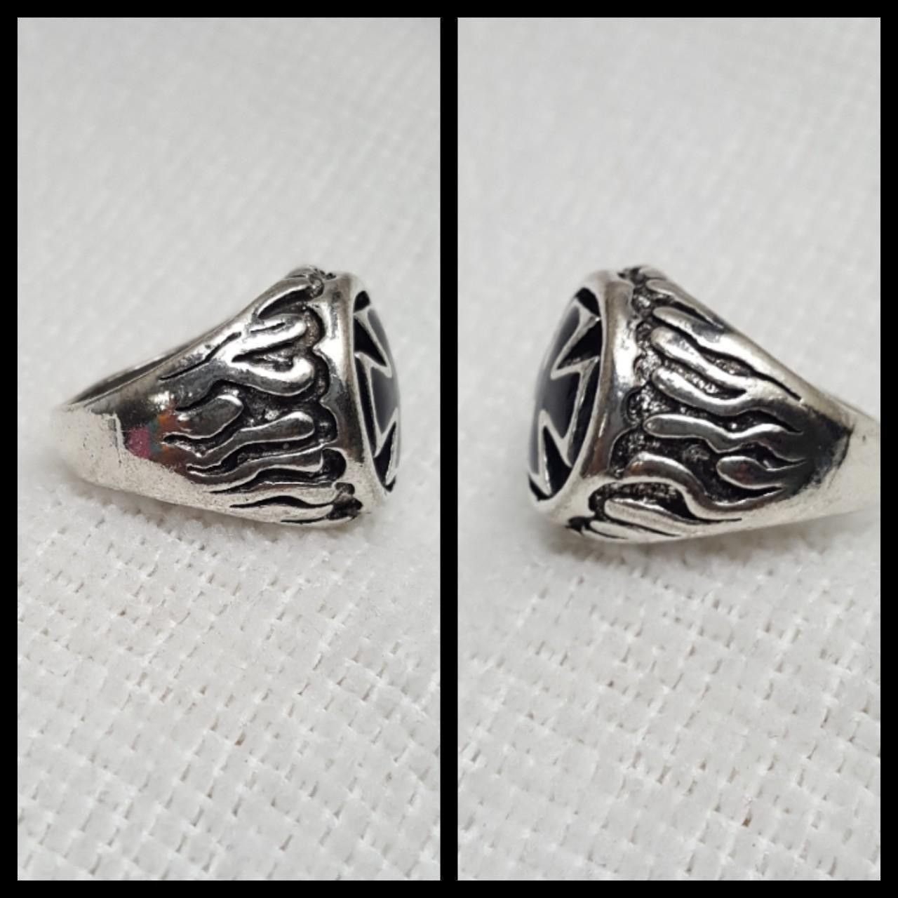 The Unbranded Brand Silver Black Ename Cross Fire Ring Size ONE SIZE - 3 Thumbnail