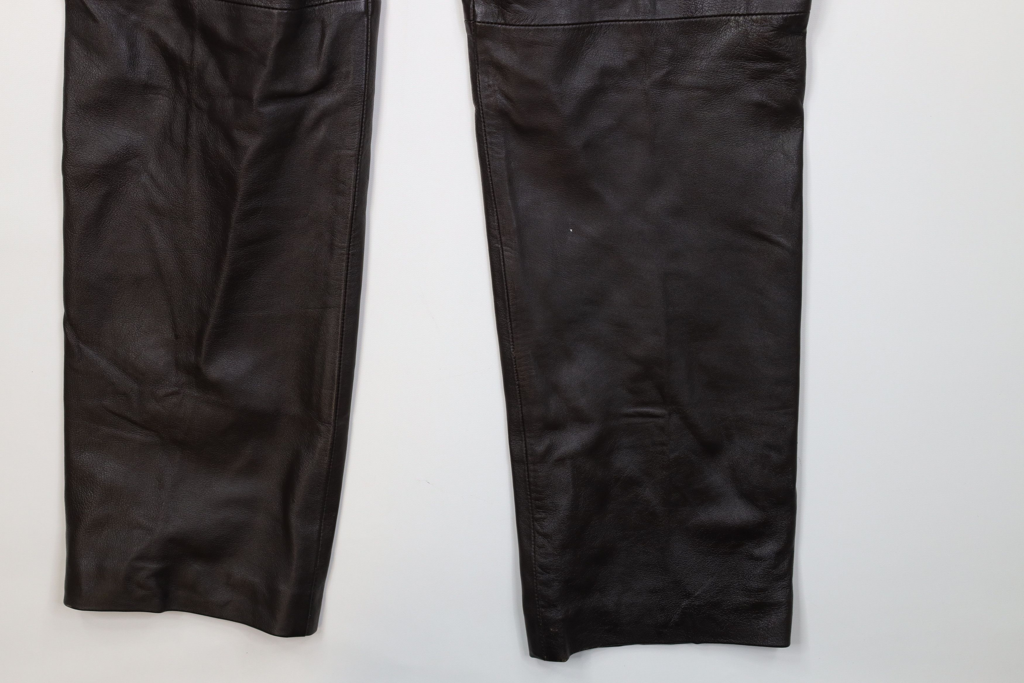 Vintage Vintage 90s Streetwear Flared Leather Pants Trousers Brown Size 34" / US 12 / IT 48 - 16 Thumbnail