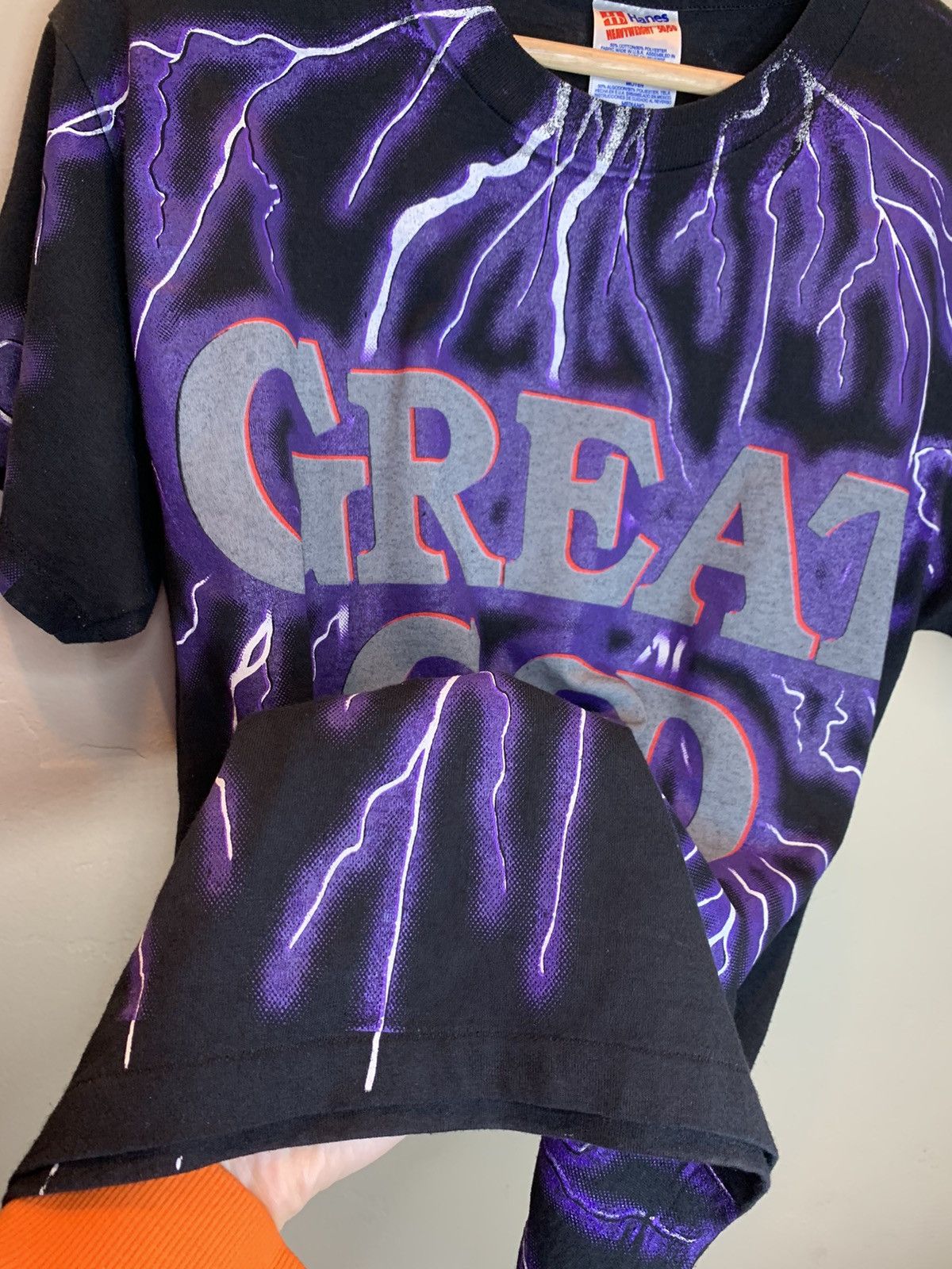 Vintage *RARE* Vintage GREAT GOD Jesus Christ AOP Thunder Art Shirt Size US M / EU 48-50 / 2 - 5 Thumbnail