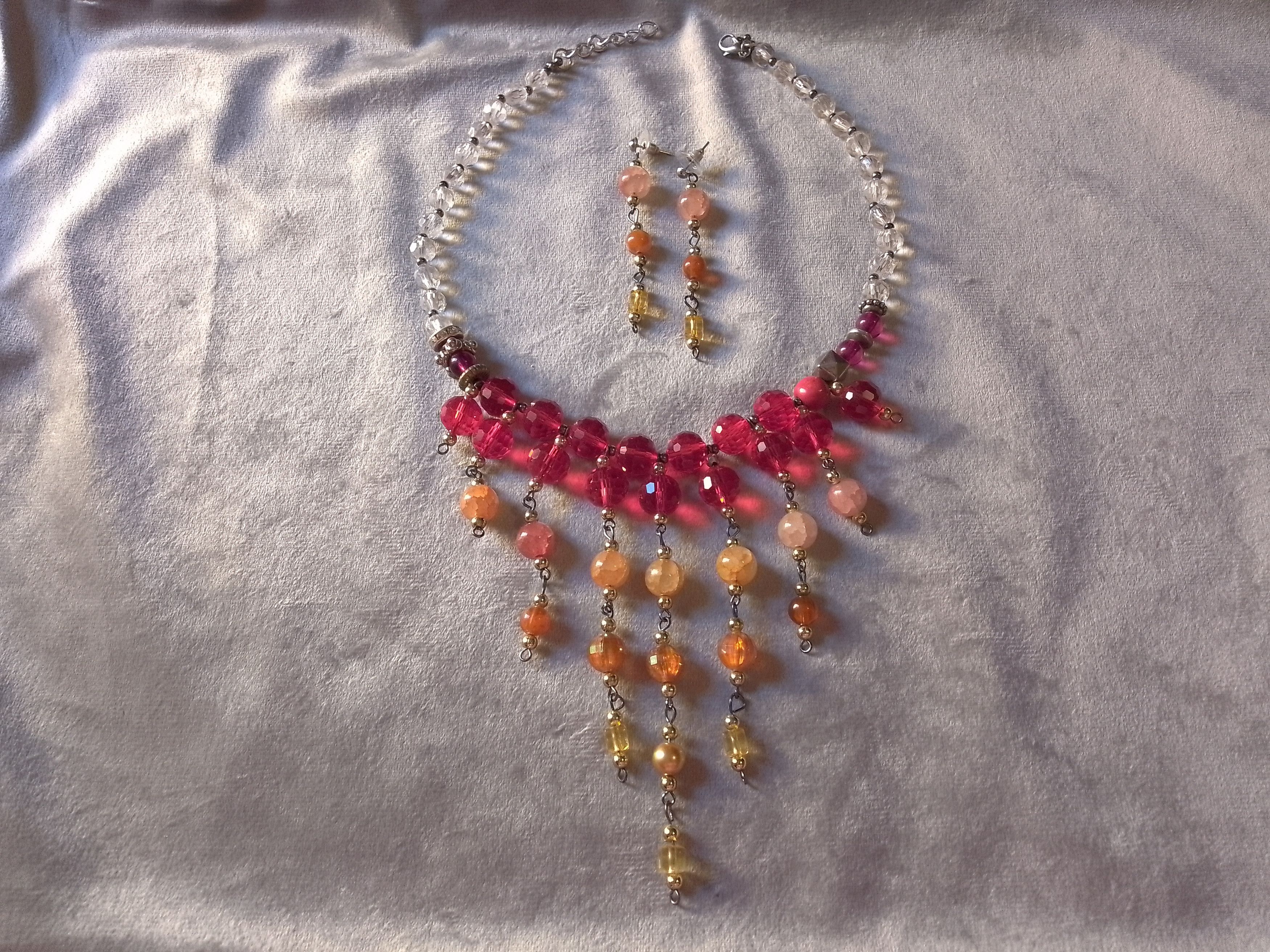 Handmade Necklace Red Crystals+gemstones. Frontal bangs.Earrings Size ONE SIZE - 3 Thumbnail