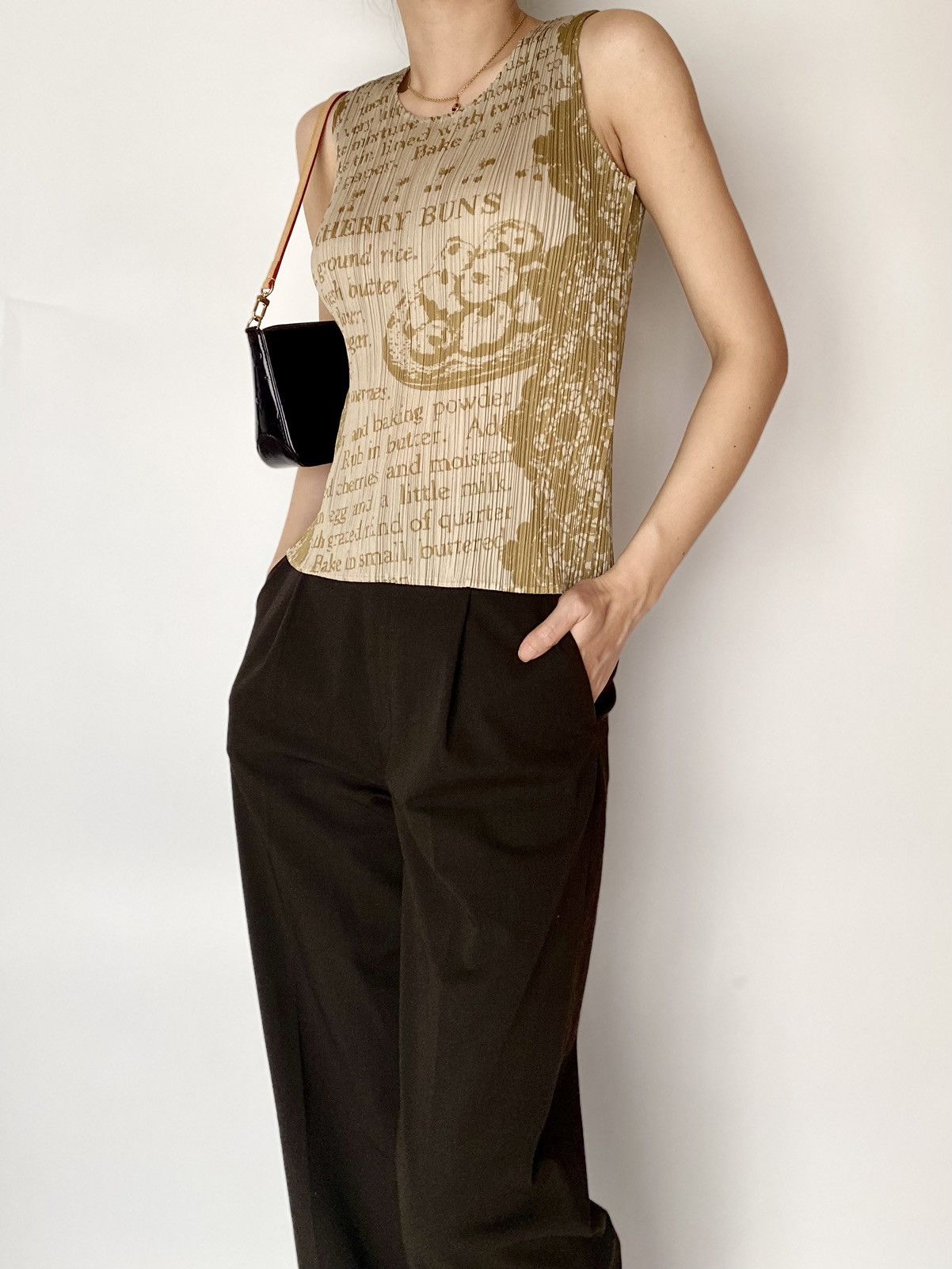 image of Issey Miyake Pleats Please Pleats Please Issey Miyake Cake Receipts Print Tanktop in Beige, Women's