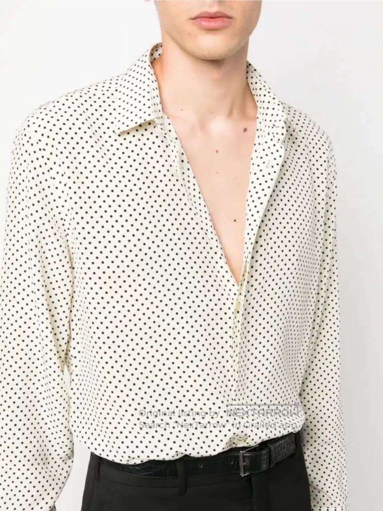 Saint Laurent Paris Saint Laurent Paris Size 40 Loose White Polka Dot Silk Mul Size US M / EU 48-50 / 2 - 1 Thumbnail