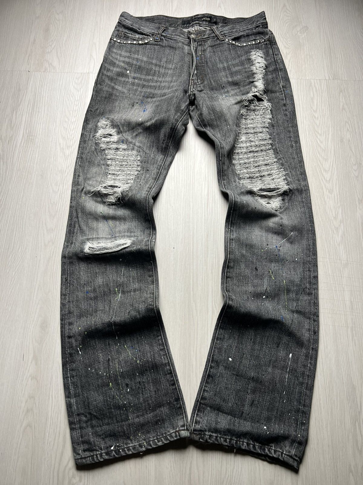 Schlussel Schlussel Paint Splatter Studded Distressed Jeans LGB ISWN Size US 31 - 2 Thumbnail