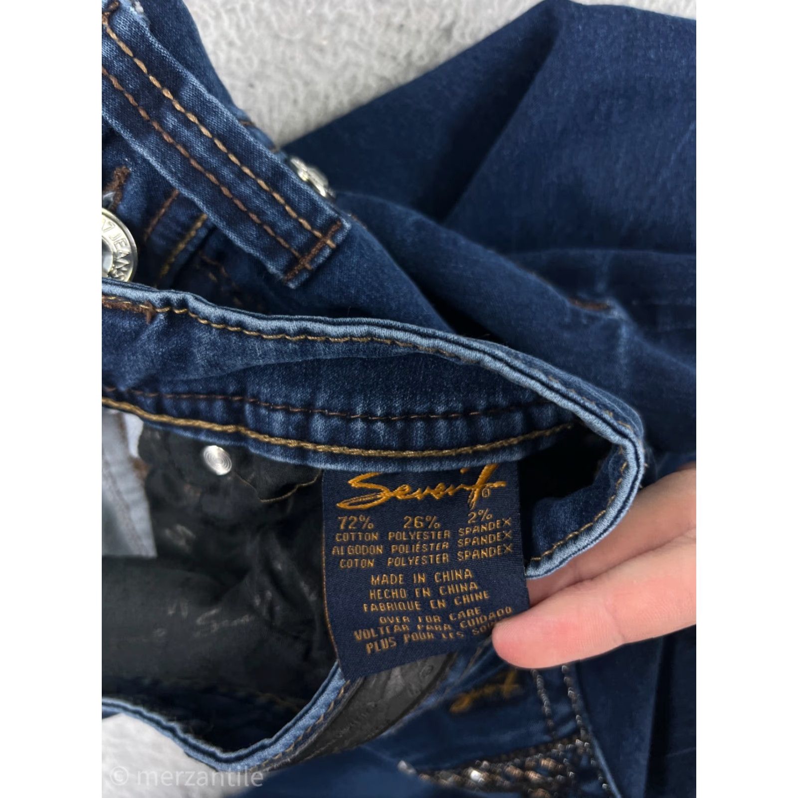 Vintage Seven7 Jeans Womens Jeans 29 Blue Denim Skinny Tapered Cotton Blend Embellished Size 29" - 5 Thumbnail