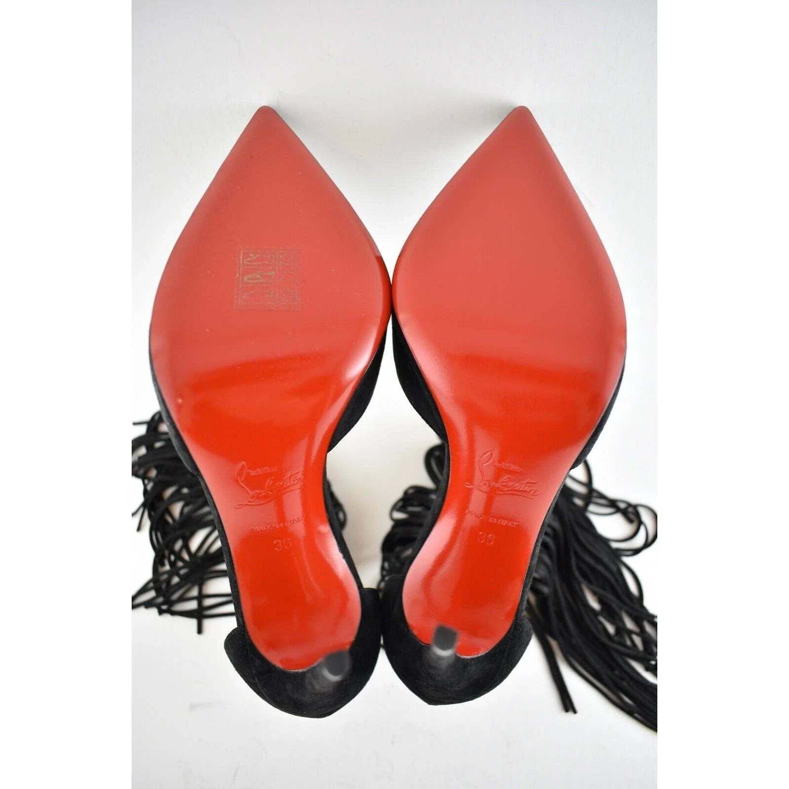 Christian Louboutin Courtain 100 Black Fringe Ankle Strap Sandal Heel Pump 36 Size US 6 / IT 36 - 12 Thumbnail