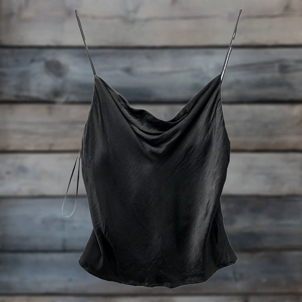 Zara Zara Satin Cropped Cami Slip Top Womens S Black Cowl Neck Button Back Adjustable Spaghetti Straps Size S / US 4 / IT 40 - 1 Thumbnail