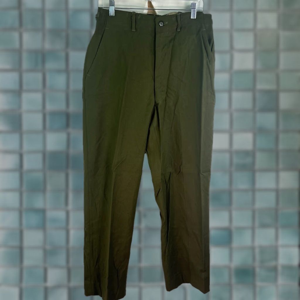 Vintage VINTAGE US Military M-1951 Wool Field Pants Mens S Short 32x30 Green Chino Flats Front Zip Fly Wool Regular Solid Army Hunting Outdoors 1953 Mens Size US 29 - 1 Thumbnail