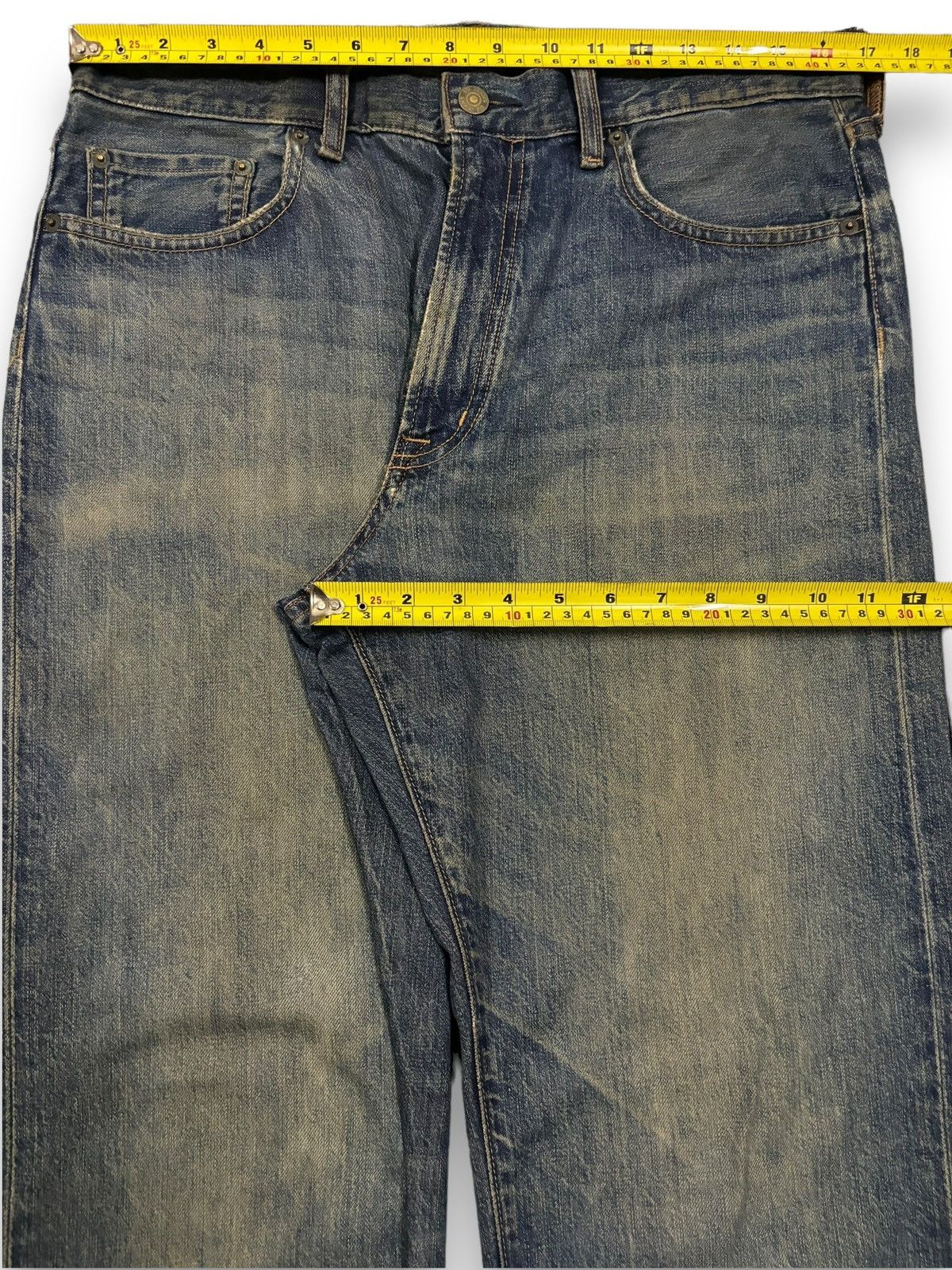 GU × Undercover Vintage Japanese Brand GU Dark Mud Wash Loose Ripped Jeans Size US 33 - 16 Thumbnail