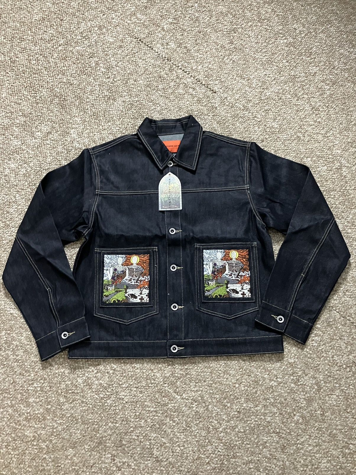 image of Who Decides War Denim Jacket in Dark Blue Denim, Men's (Size Small)