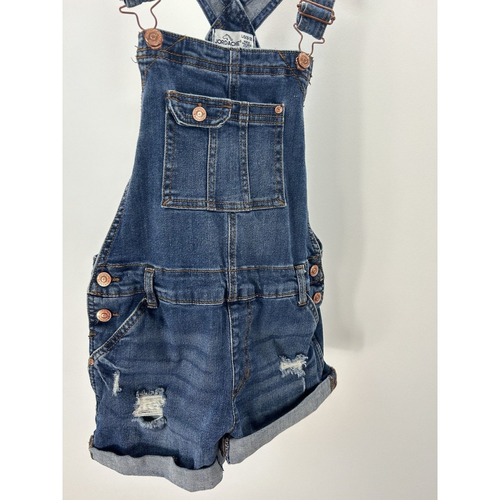 Jordache Jordache Girls 10 12 Blue Bib Overall Jeans Denim Y2K Boho. Size L / US 10 / IT 46 - 4 Thumbnail