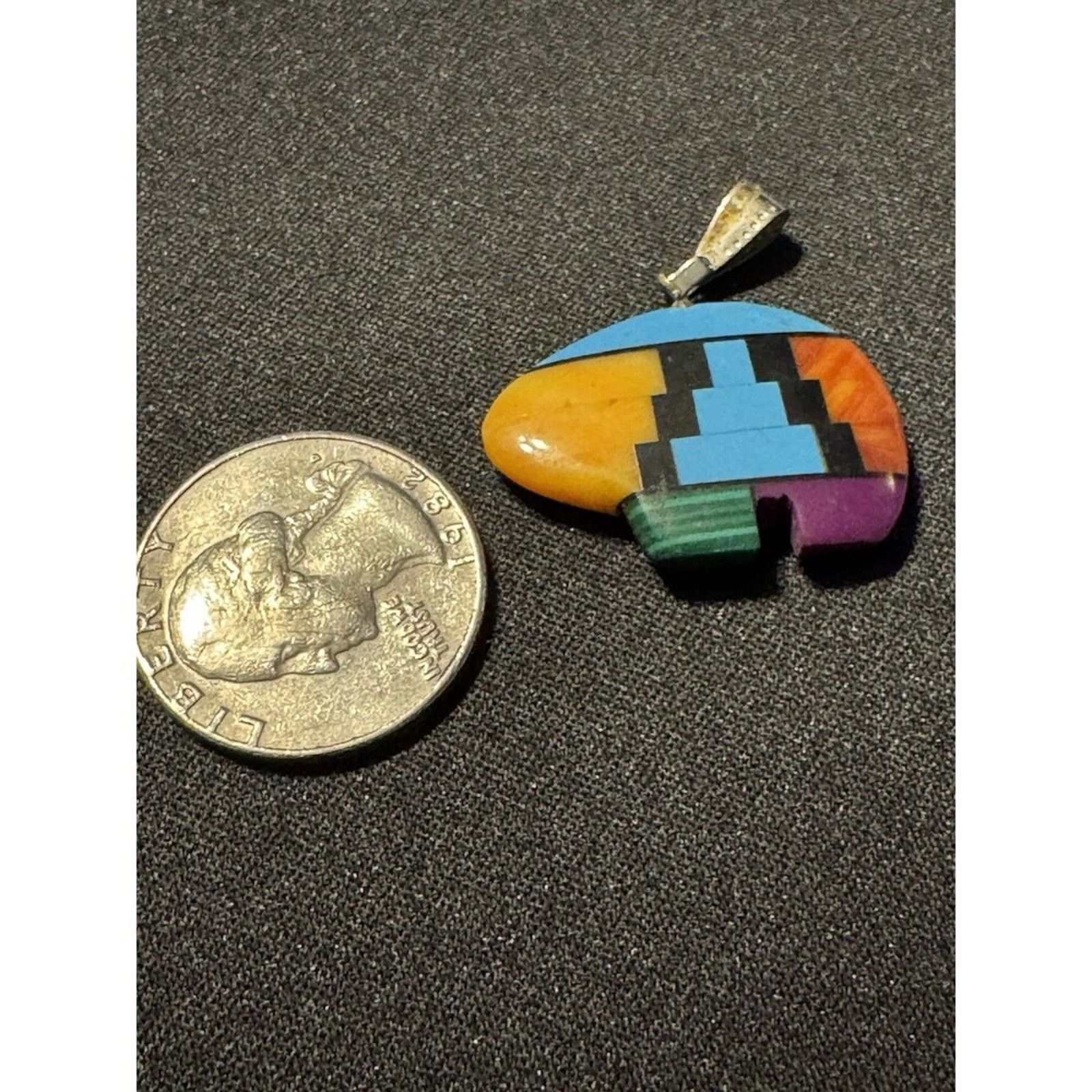Other 925 Turquoise, Coral, Onyx, Malachite Native Bear Pendant Size ONE SIZE - 3 Thumbnail