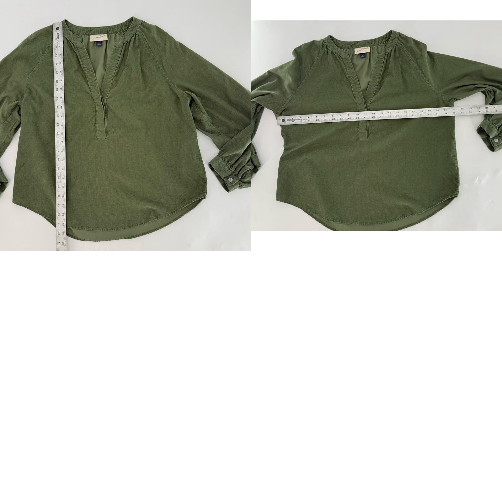 Vintage Universal Thread Green Corduroy Relaxed Fit Blouse M Women's Shirt Long Sleeve Henley Button Solid Boho Peasant Academia Vintage: No Size M / US 6-8 / IT 42-44 - 8 Thumbnail