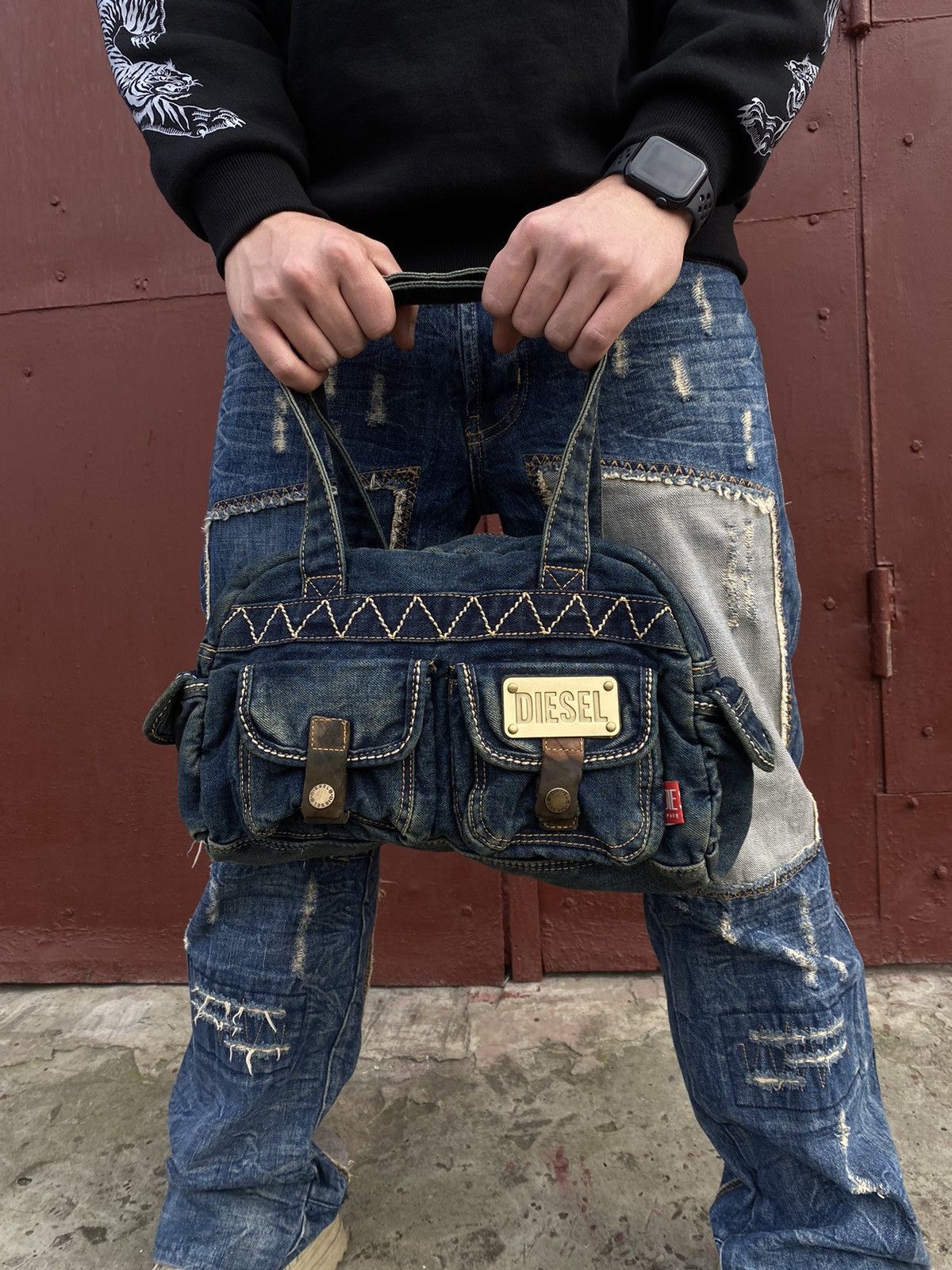 Vintage y2k Diesel 90s faded multi pocket bag