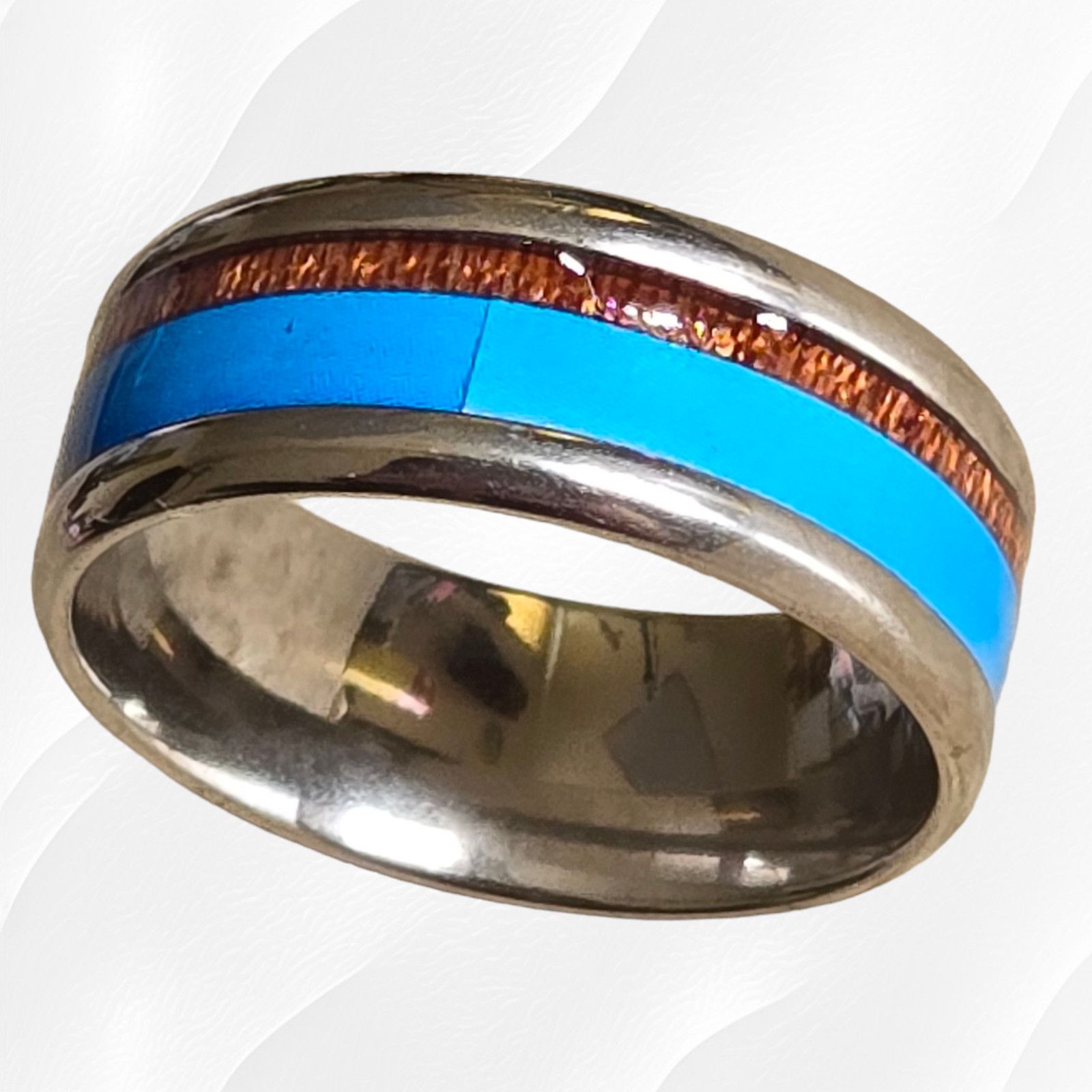 Other Turquoise Wood Pattern Stainless Steel Fashion Ring Size 8 Size ONE SIZE - 1 Thumbnail