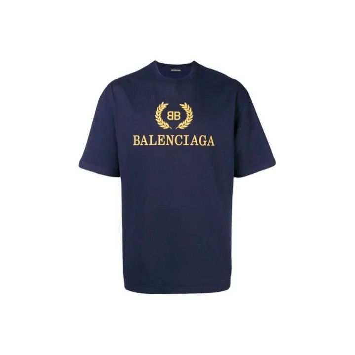 Balenciaga Balenciaga Navy Blue Logo Round Neck T-Shirt Size US S / EU 44-46 / 1 - 1 Thumbnail