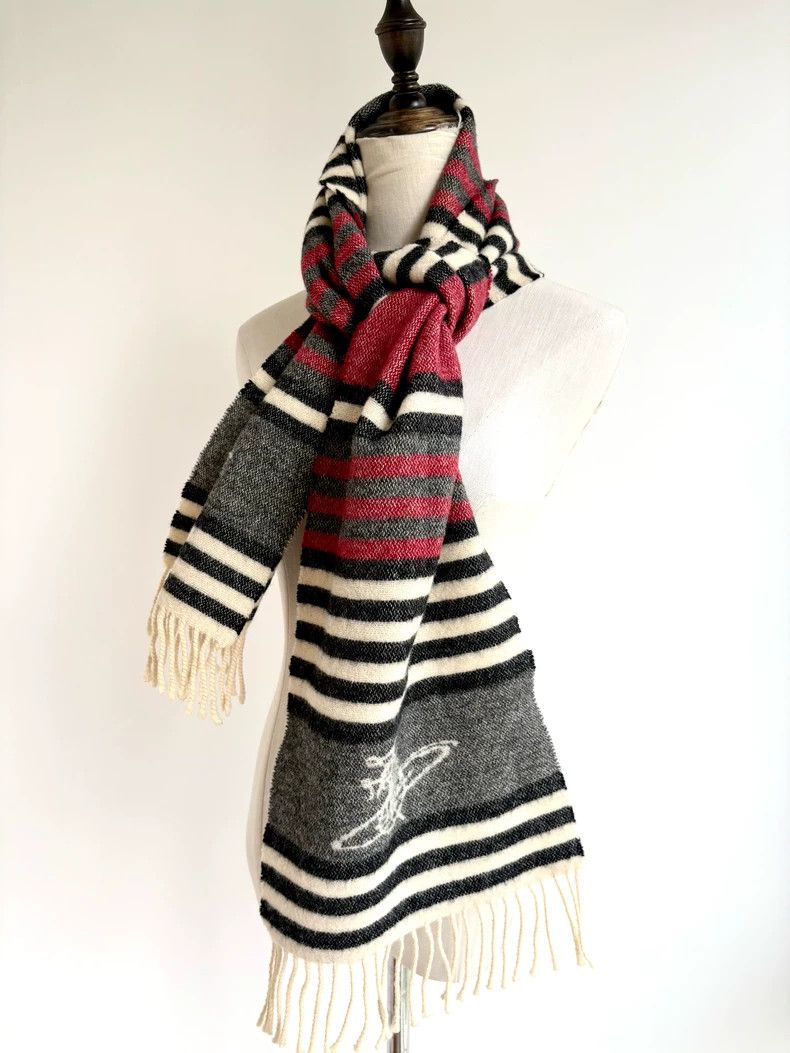 Vivienne Westwood Vivienne Westwood Red and gray striped Saturn wool scarf Size ONE SIZE - 2 Thumbnail