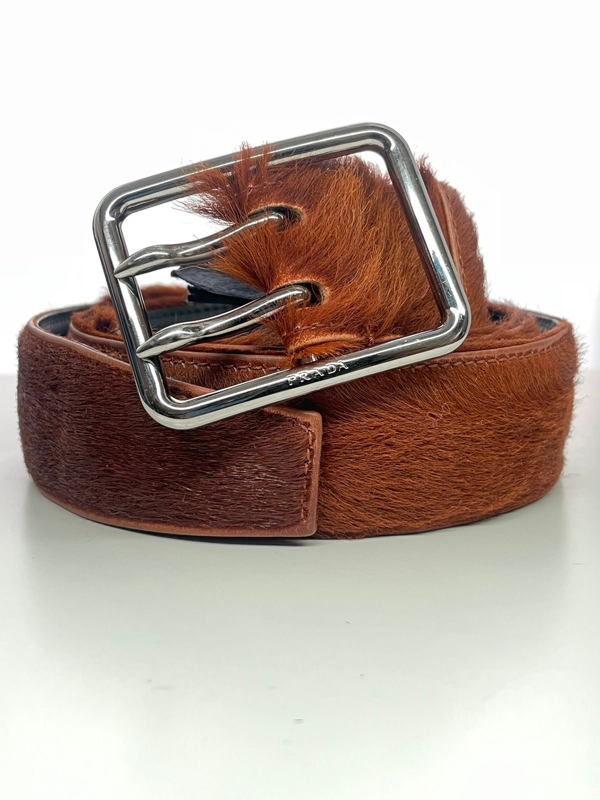 Pre-owned Prada F/w 17 Fur Belt In Brown