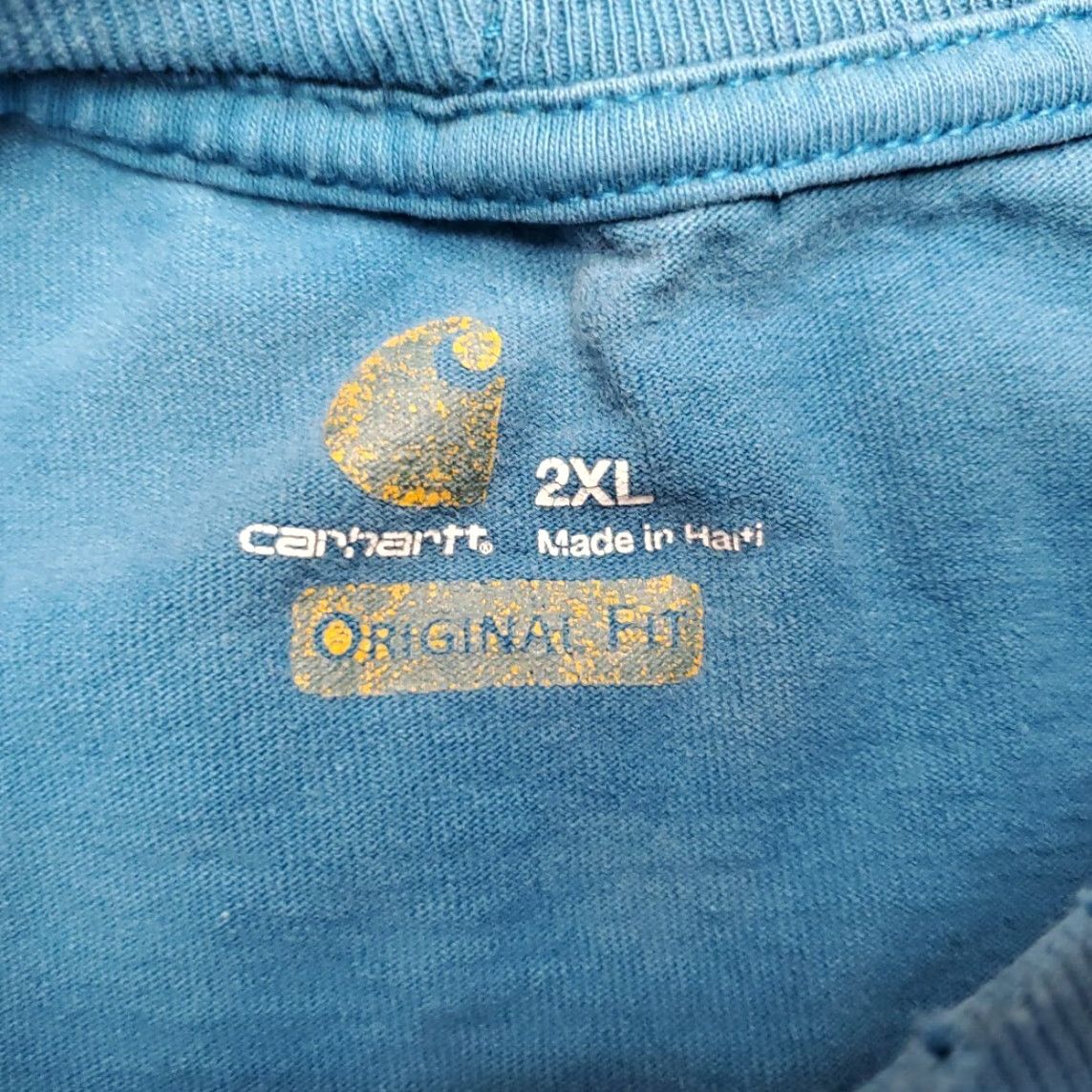Carhartt VINTAGE Carhartt T Shirt Mens 2XL Blue Original Fit Faded Grunge Skate Y2K Pocket TEE Shirt Mens 2XL Blue Size US XXL / EU 58 / 5 - 5 Thumbnail