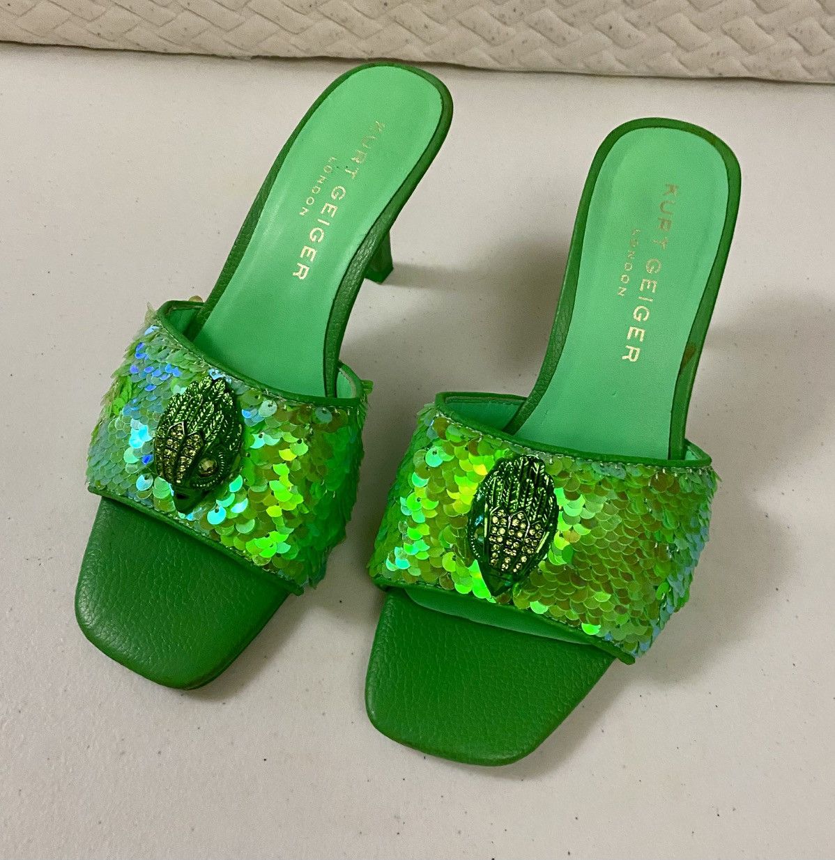 Kurt Geiger KURT GEIGER Green Kensington Sequin-Embellished Woven Mules Size US 6.5 / IT 36.5 - 1 Thumbnail