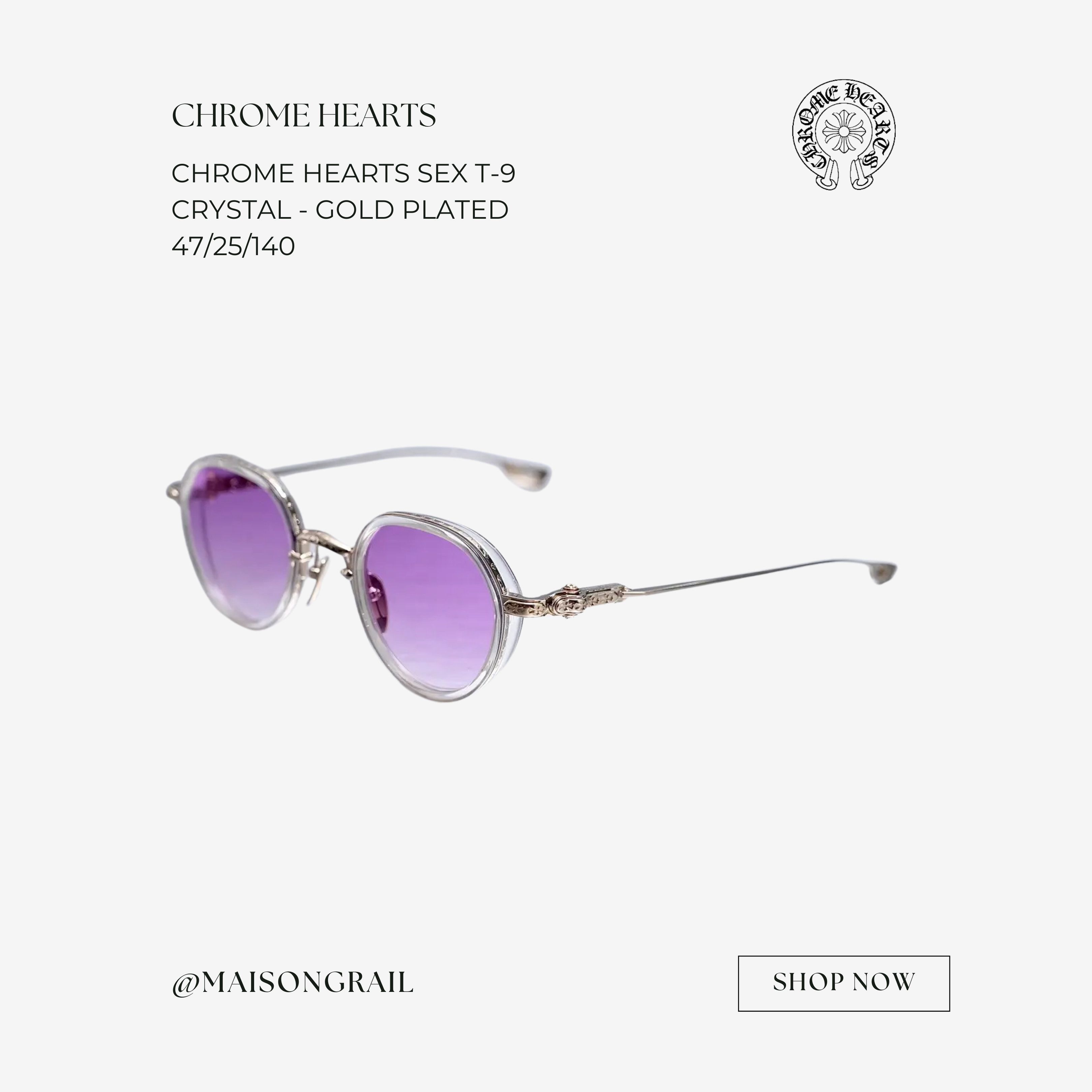 Chrome Hearts CHROME HEARTS SEX T-9 CRYSTAL - GOLD PLATED SUNGLASSES Size ONE SIZE - 1 Thumbnail