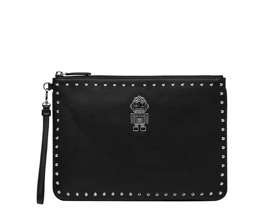 MCM Unisex Black Nappa Leather Studded Robert Wristlet Zip Size ONE SIZE - 1 Thumbnail