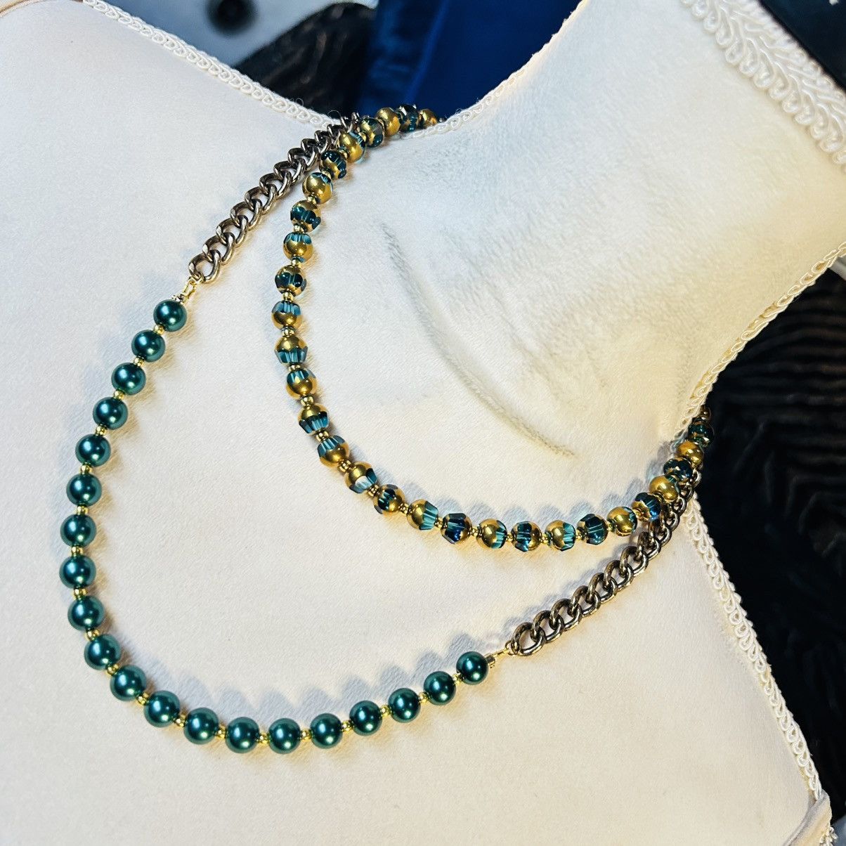 Handmade Handcrafted double strand di-cut glass chain link necklace Size ONE SIZE - 1 Thumbnail