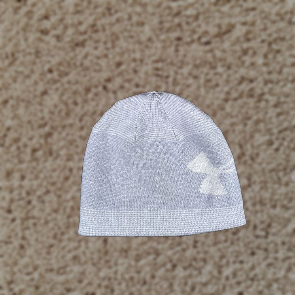 Under Armour Under Armour Hat Beanie Mens One Size Gray Knit Logo Stretch Winter Size ONE SIZE - 1 Thumbnail