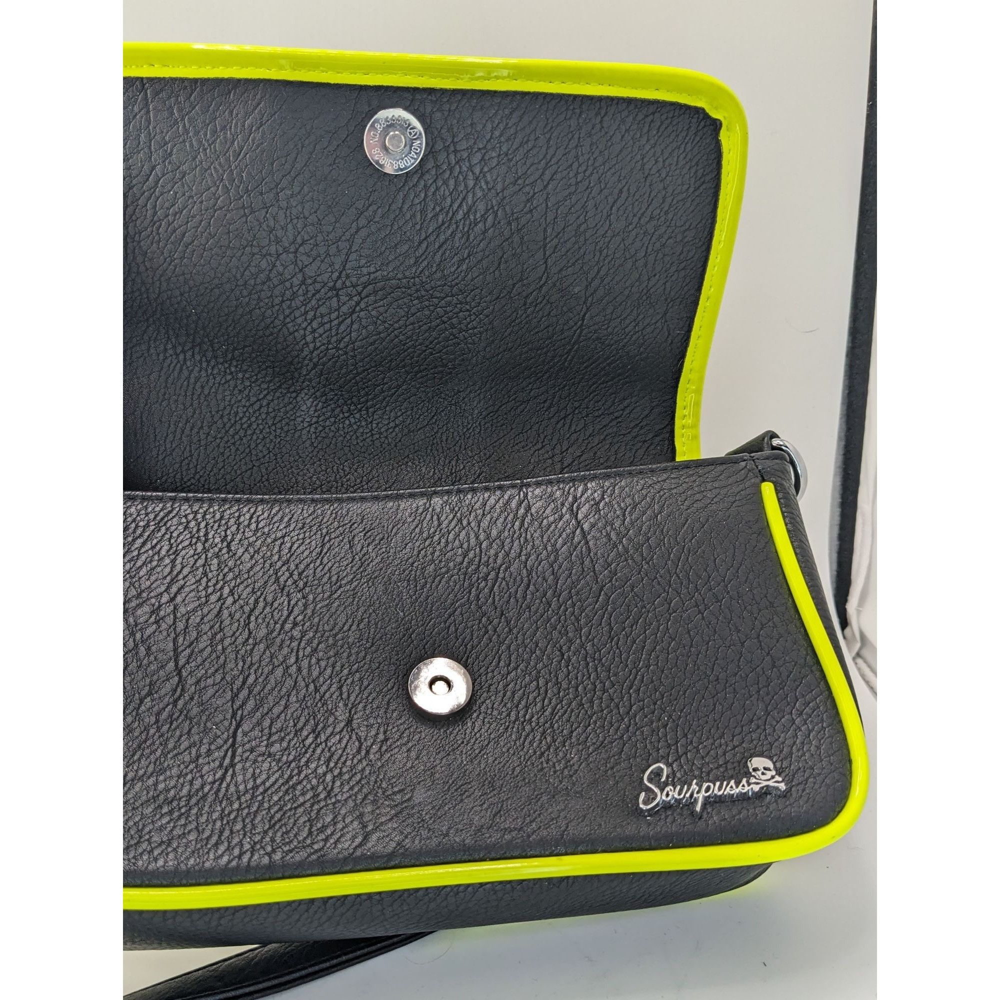 Other Sourpuss Black & Neon Yellow Studded Crossbody Purse Faux Le Size ONE SIZE - 9 Thumbnail