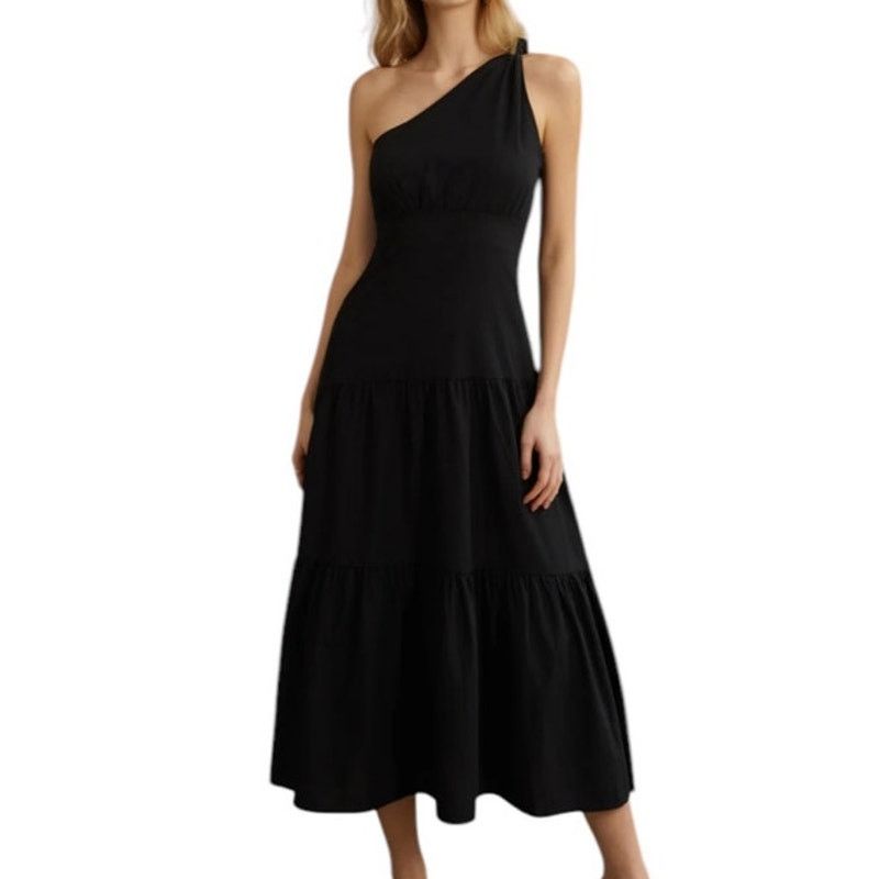Other Commense Black Asymmetric One Shoulder Knotted Midi Dress Size M / US 6-8 / IT 42-44 - 4 Thumbnail