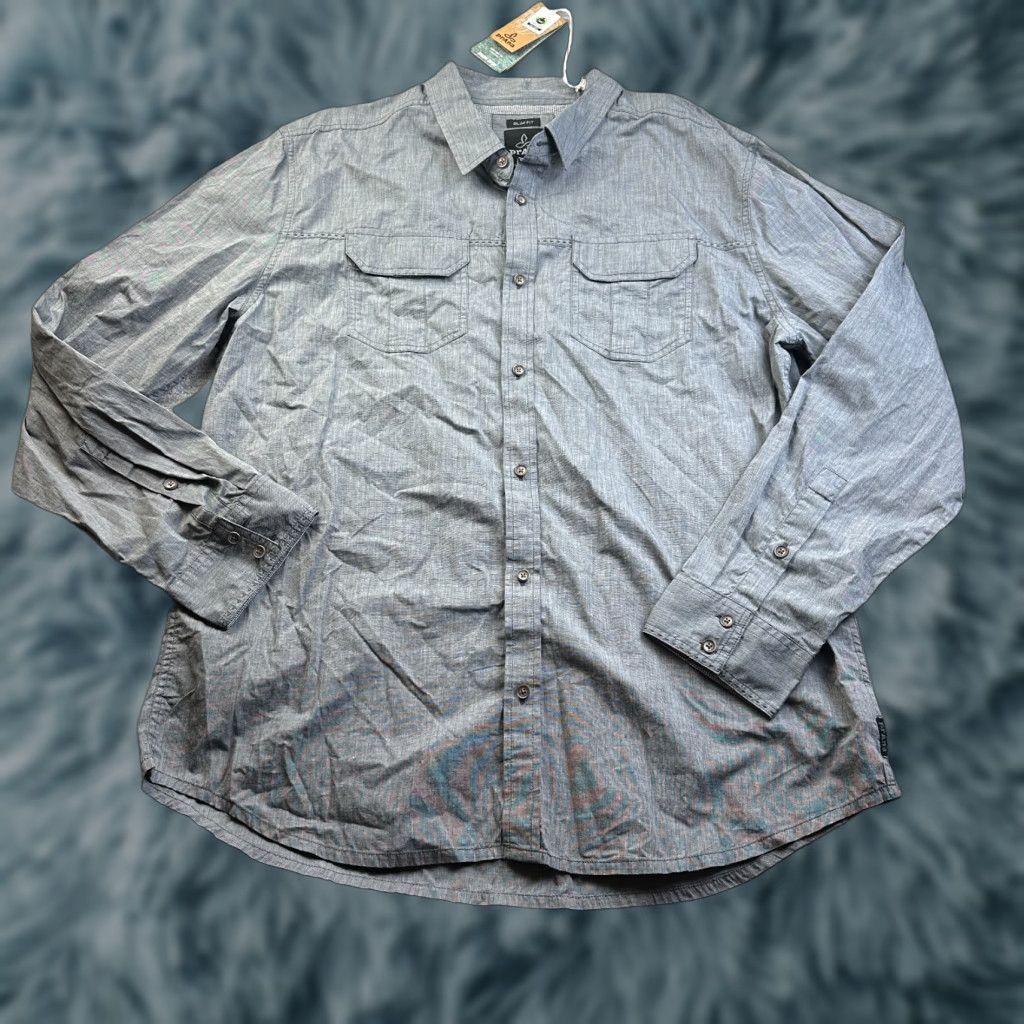 Prana NEW Prana Shirt Mens 2XL XXL Gray Slim Fit Button Up Outdoors Hiking Size US XXL / EU 58 / 5 - 1 Thumbnail