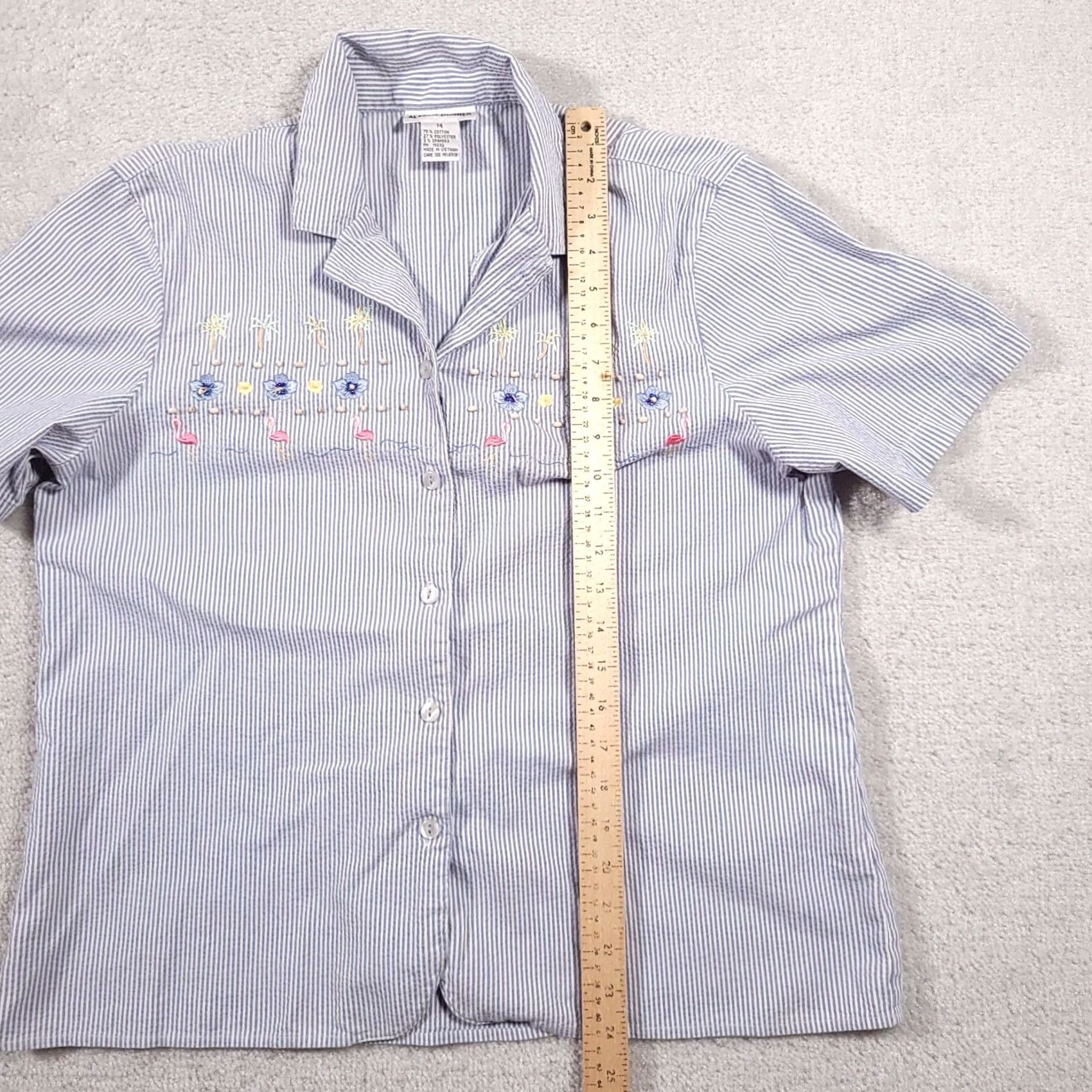 Vintage VINTAGE Alfred Dunner Shirt Short Sleeve Button Up Women's 14 Blue Stripe Beaded Beach Size XL / US 12-14 / IT 48-50 - 7 Thumbnail