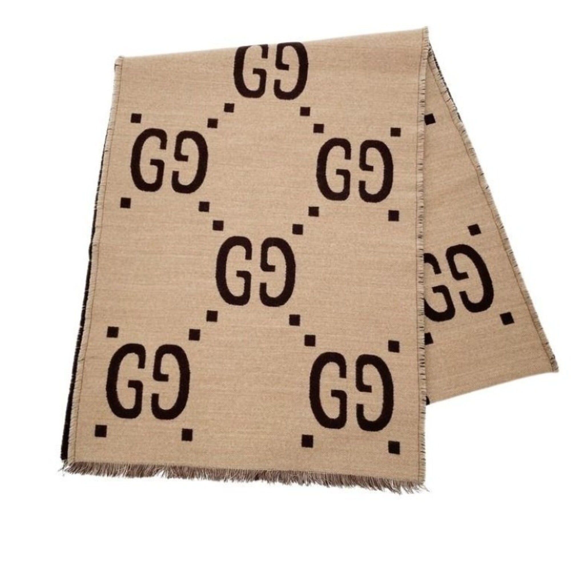 Gucci GUCCI GG Jacquard Scarf/Muffler, 495592, Brown/Beige, Wool, Men's/Women's Size ONE SIZE - 1 Thumbnail