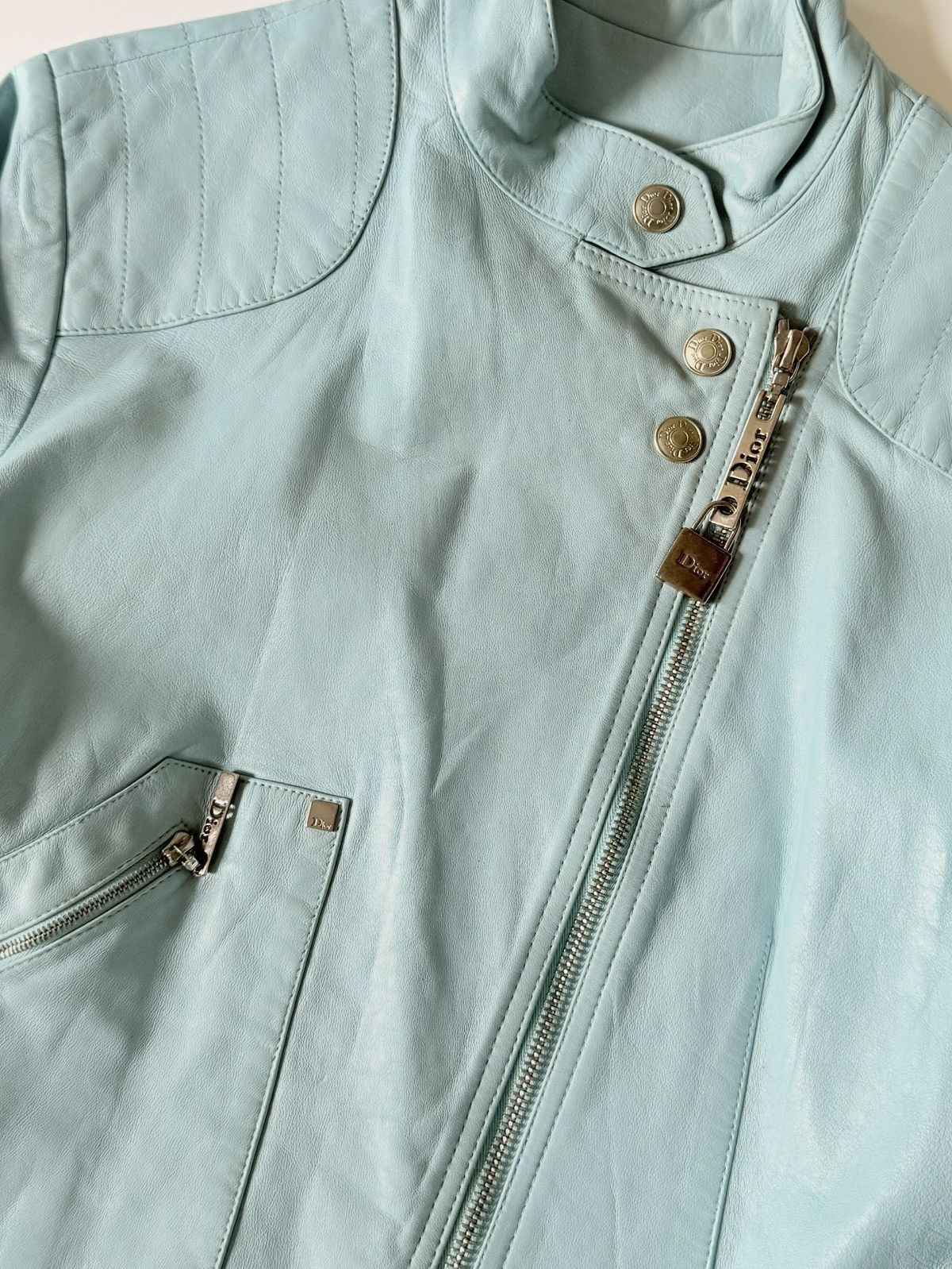 Dior Christian Dior John Galliano S/S 2004 Turquoise Biker Jacket Size XS / US 0-2 / IT 36-38 - 11 Thumbnail