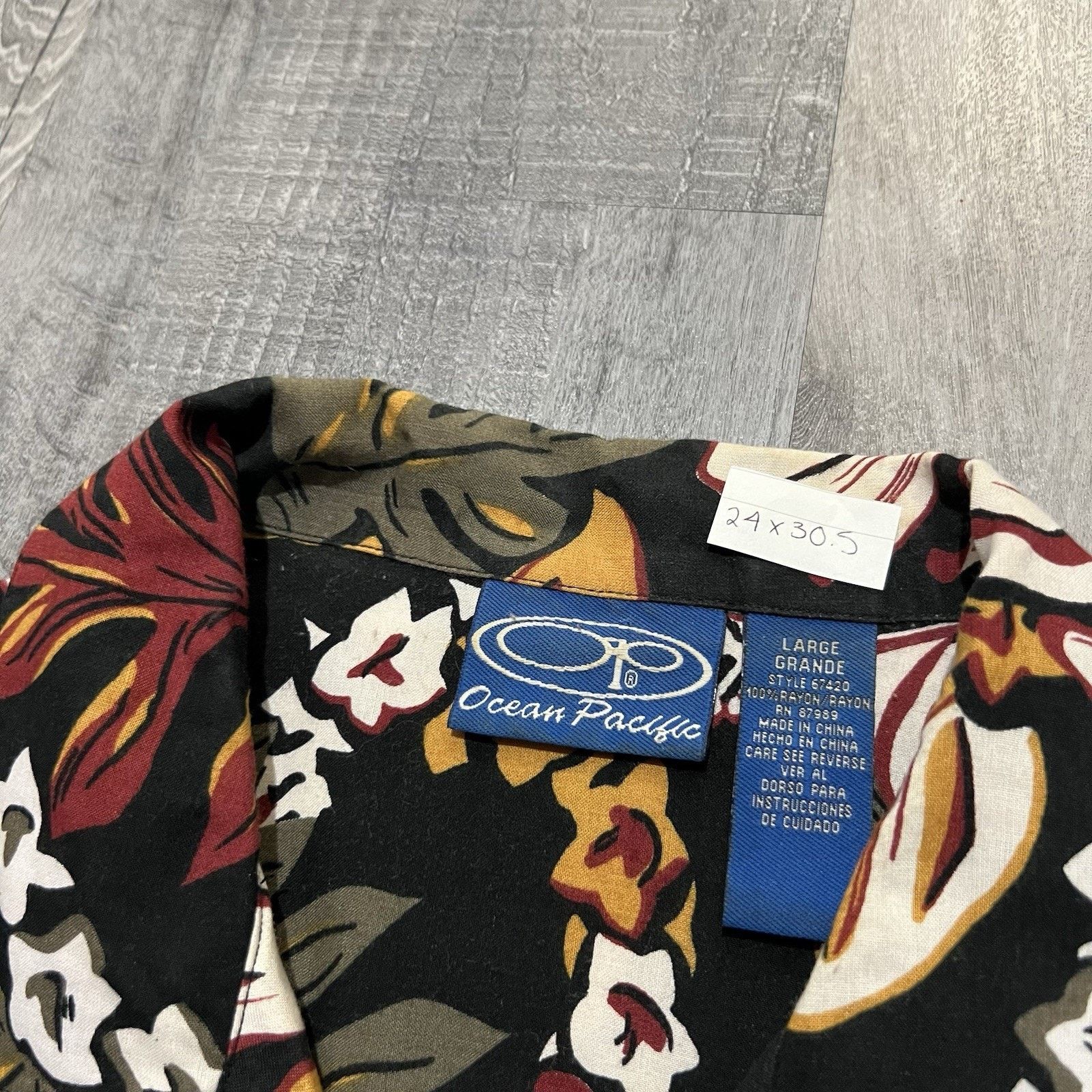 Ocean Pacific VTG OP Ocean Pacific Hawaiian Camp Shirt Black Floral Rayon Size US L / EU 52-54 / 3 - 4 Thumbnail