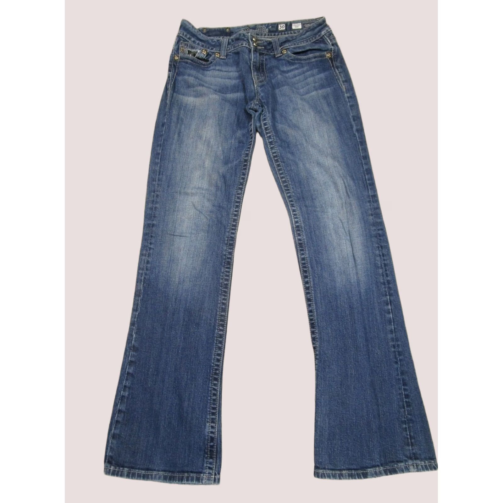 Miss Me Miss Me Jeans Women 30 Blue Low Rise Bootcut Pants Dark Wash Stretch Denim Long Tailored Size 30" / US 8 / IT 44 - 1 Thumbnail