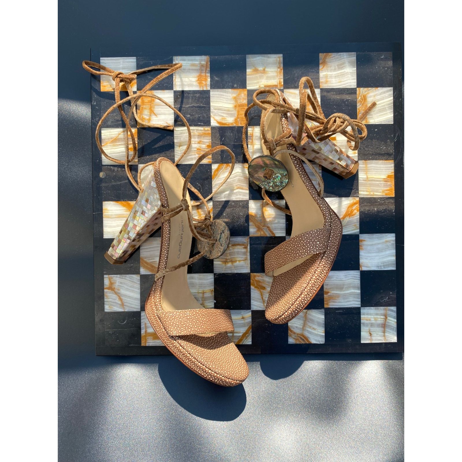 Emanuel Ungaro Vintage Emanuel Ungaro Mosaic Shell Tie Up Heels Size US 7 / IT 37 - 2 Thumbnail