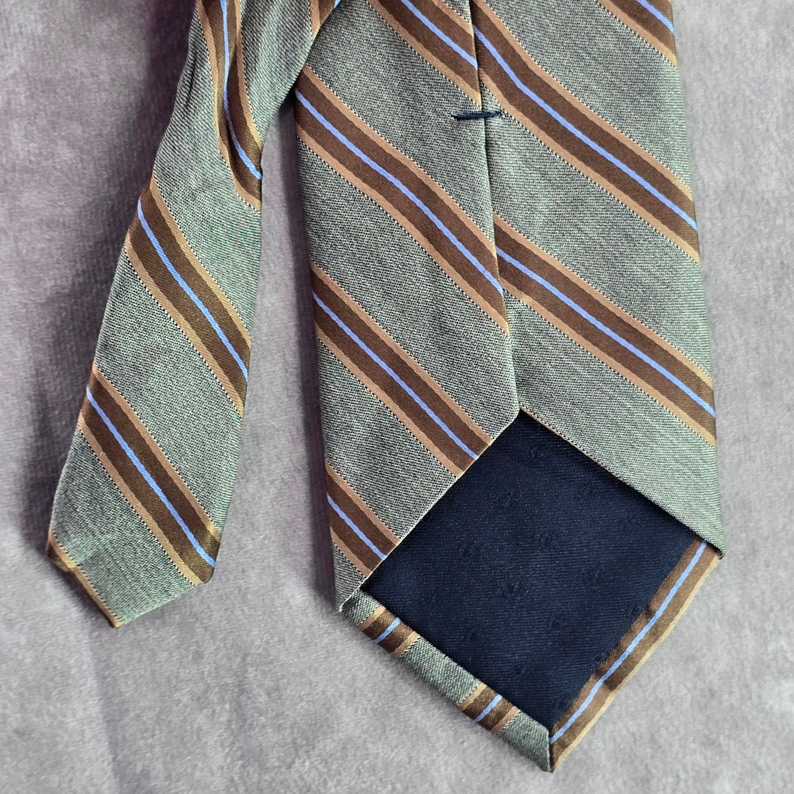 Club Room Club Room Gray Brown Blue Stripe 100% Silk Long Neck Tie Size 32 - 6 Thumbnail