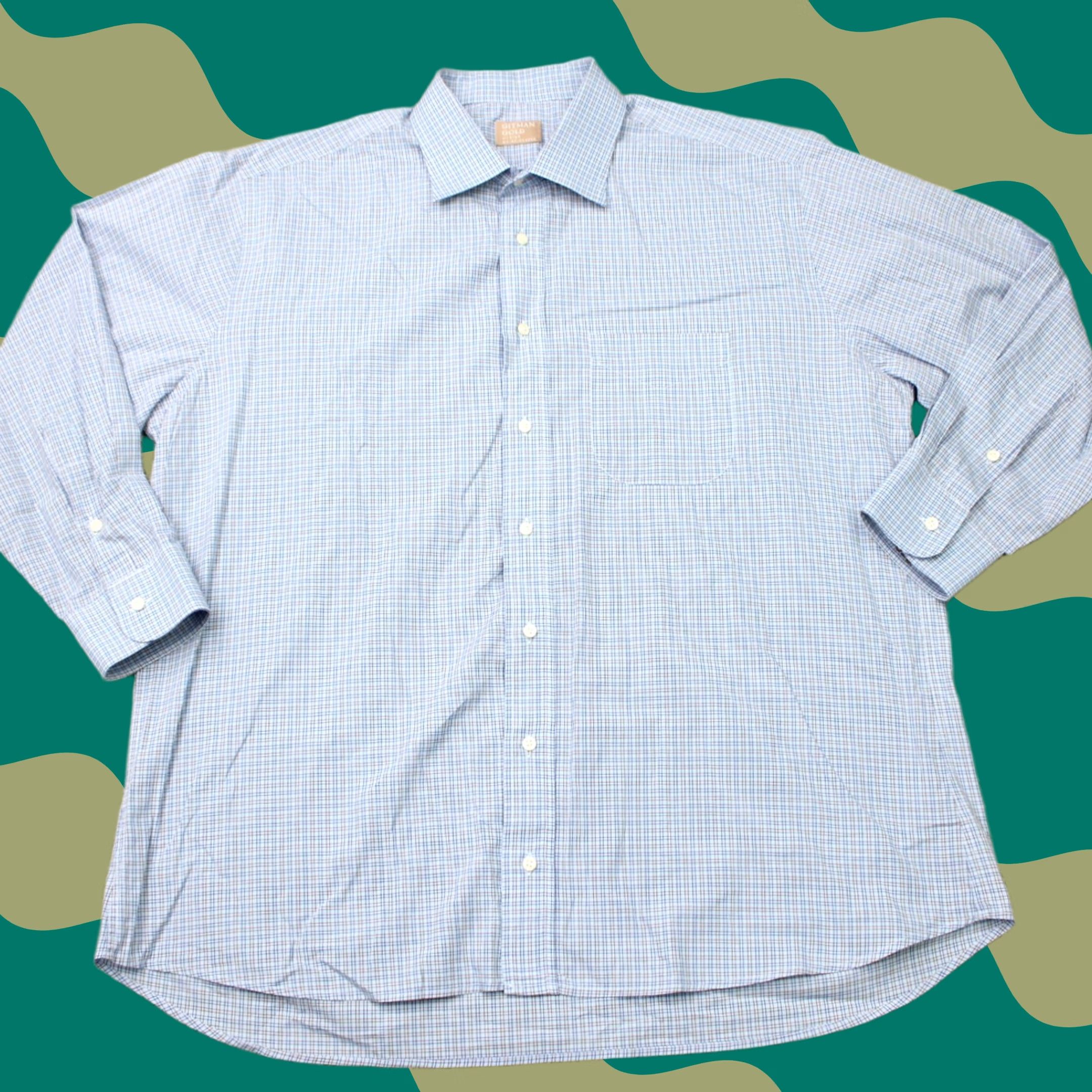gitman gold dress shirts Vintage Shirt Mens 17 1/2, 33 Blue/Brown Check 100% Cotton Long Sleeve Shirt Mens Regular Large Blue Brown Size_3 years