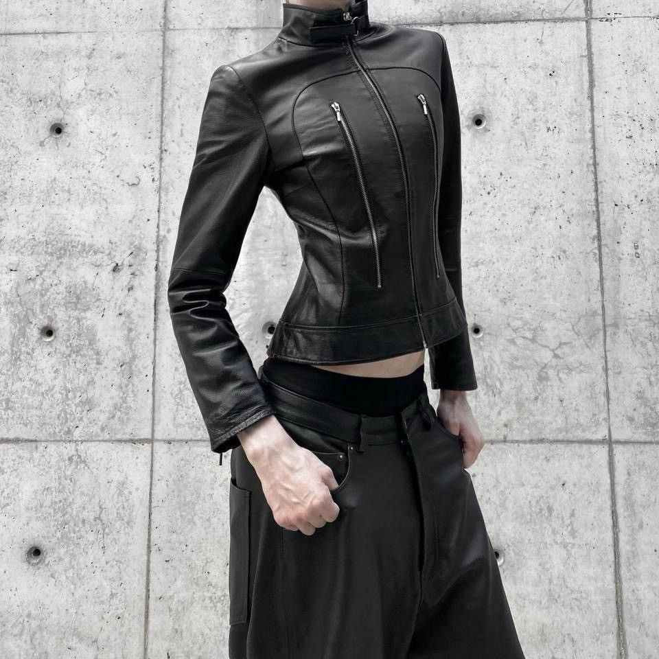 Vintage Avant-Garde biker leather jacket with red zippers details Size M / US 6-8 / IT 42-44 - 4 Thumbnail