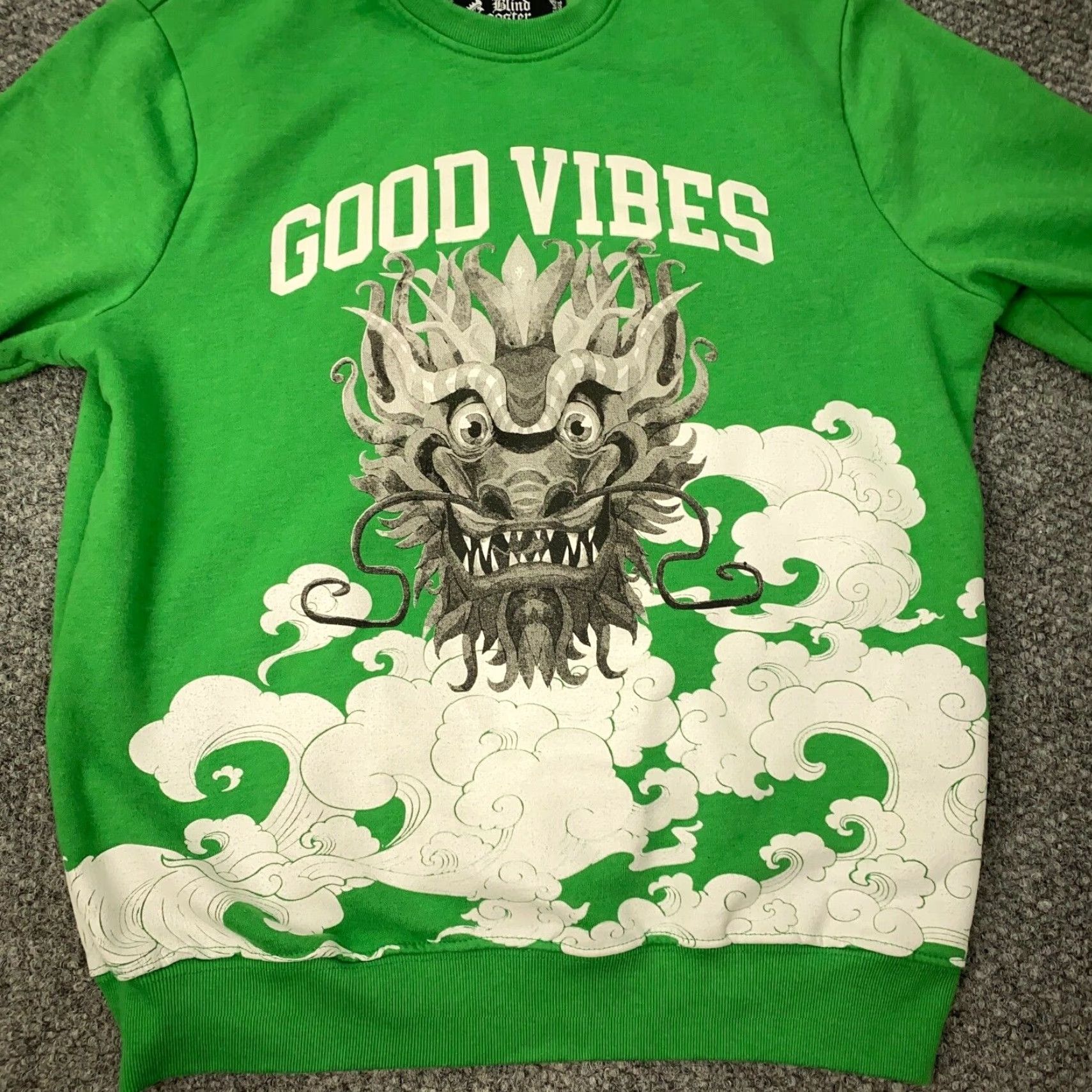 Vintage Blind Rooster Sweatshirt Mens Small Green Dragon Good Vibes Size US S / EU 44-46 / 1 - 3 Thumbnail