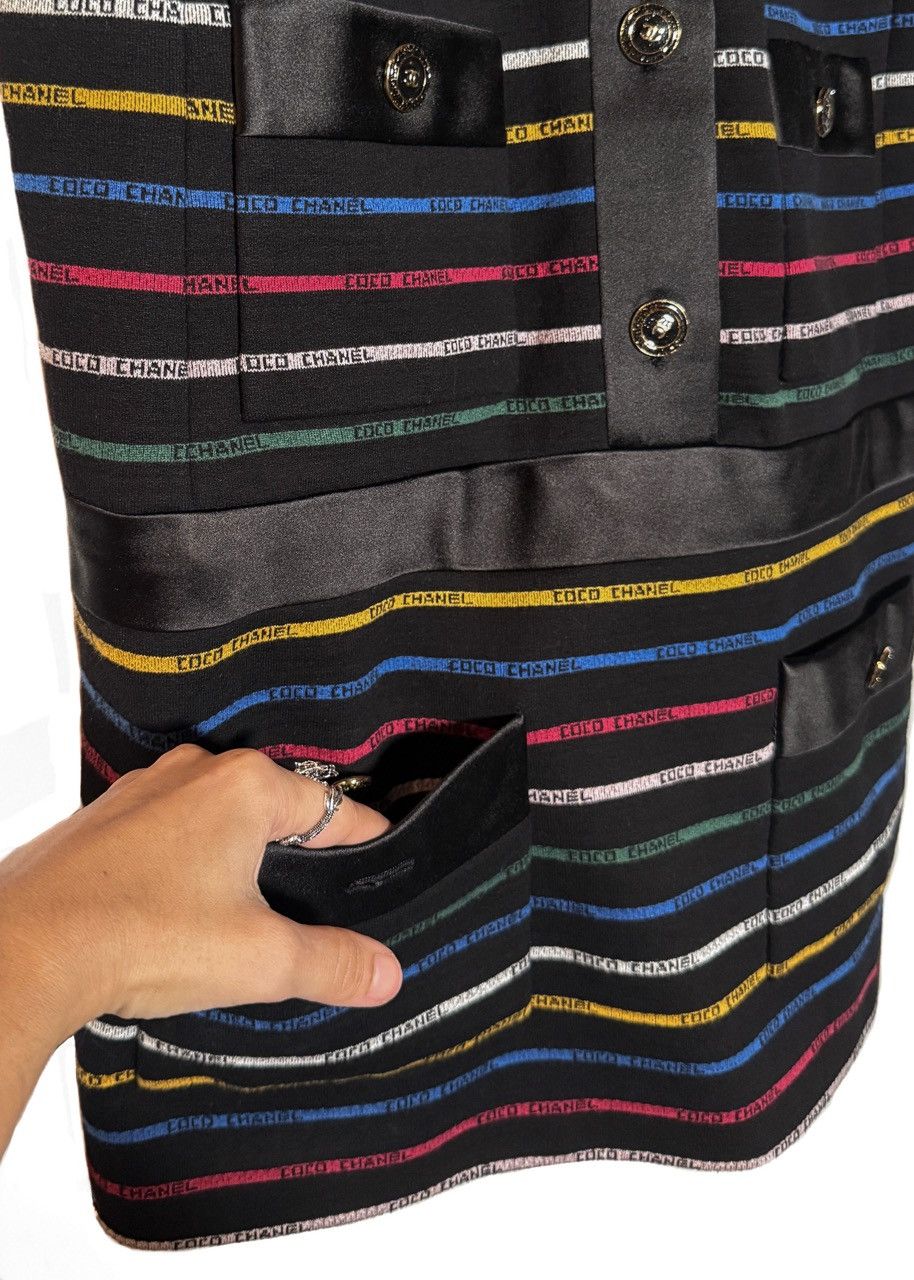 Chanel Chanel SS22 Runway Multicolour Striped Logo Black Mini Dress Size XXL / US 16-18 / IT 52-54 - 7 Thumbnail